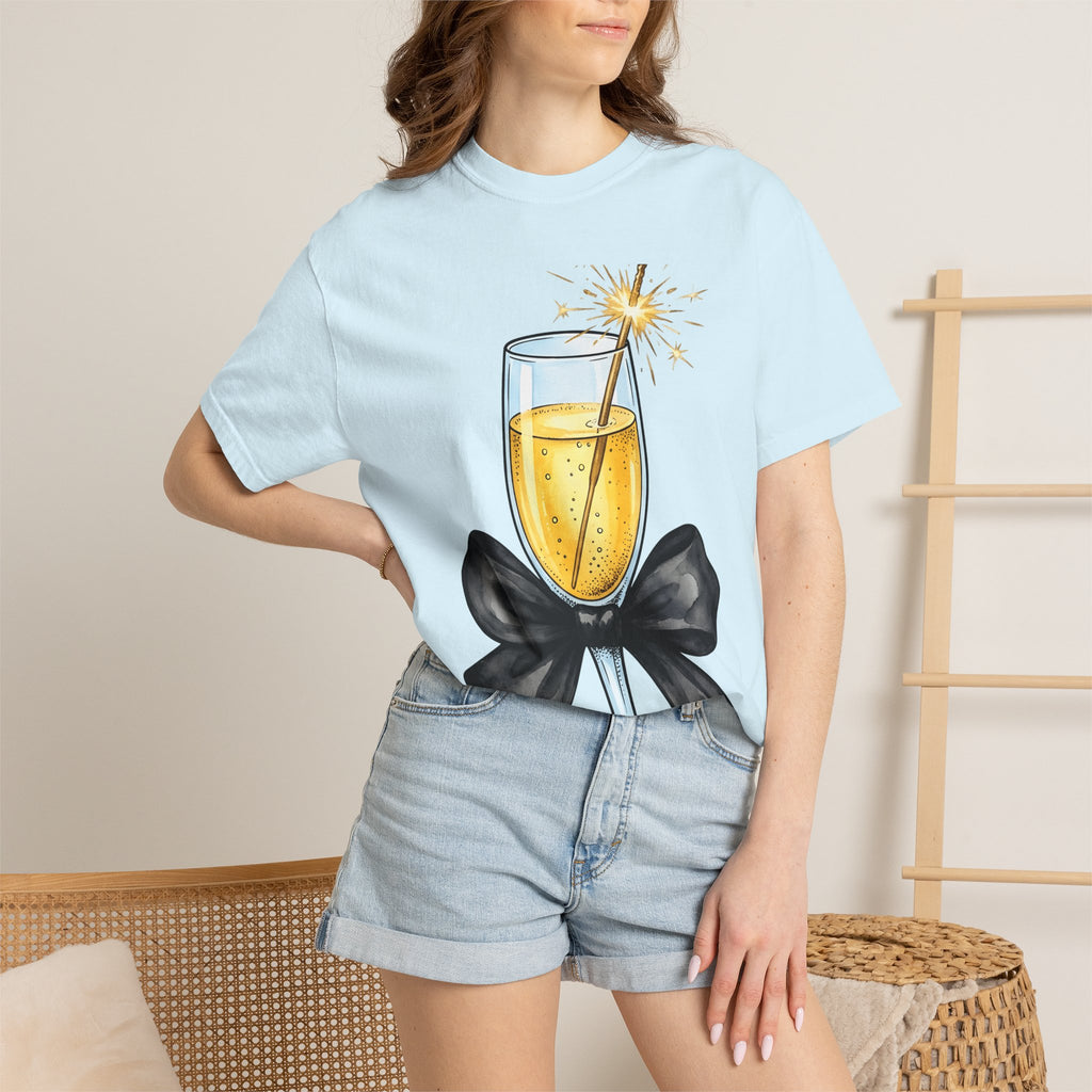 Champagne Flute Shirt Holiday Festive Gift Women Hand Painted Tee Champagne Glass T-Shirt Christmas Fan Painted Tshirt Celebration Graphic