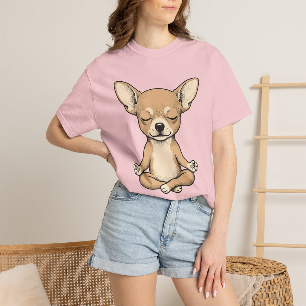 Chihuahua Stretching Shirt Dog Relaxation Gift Women Animated Tee Puppy T-Shirt Dog Fan Cartoon Tshirt Calm Graphic Doodle Seated Pose