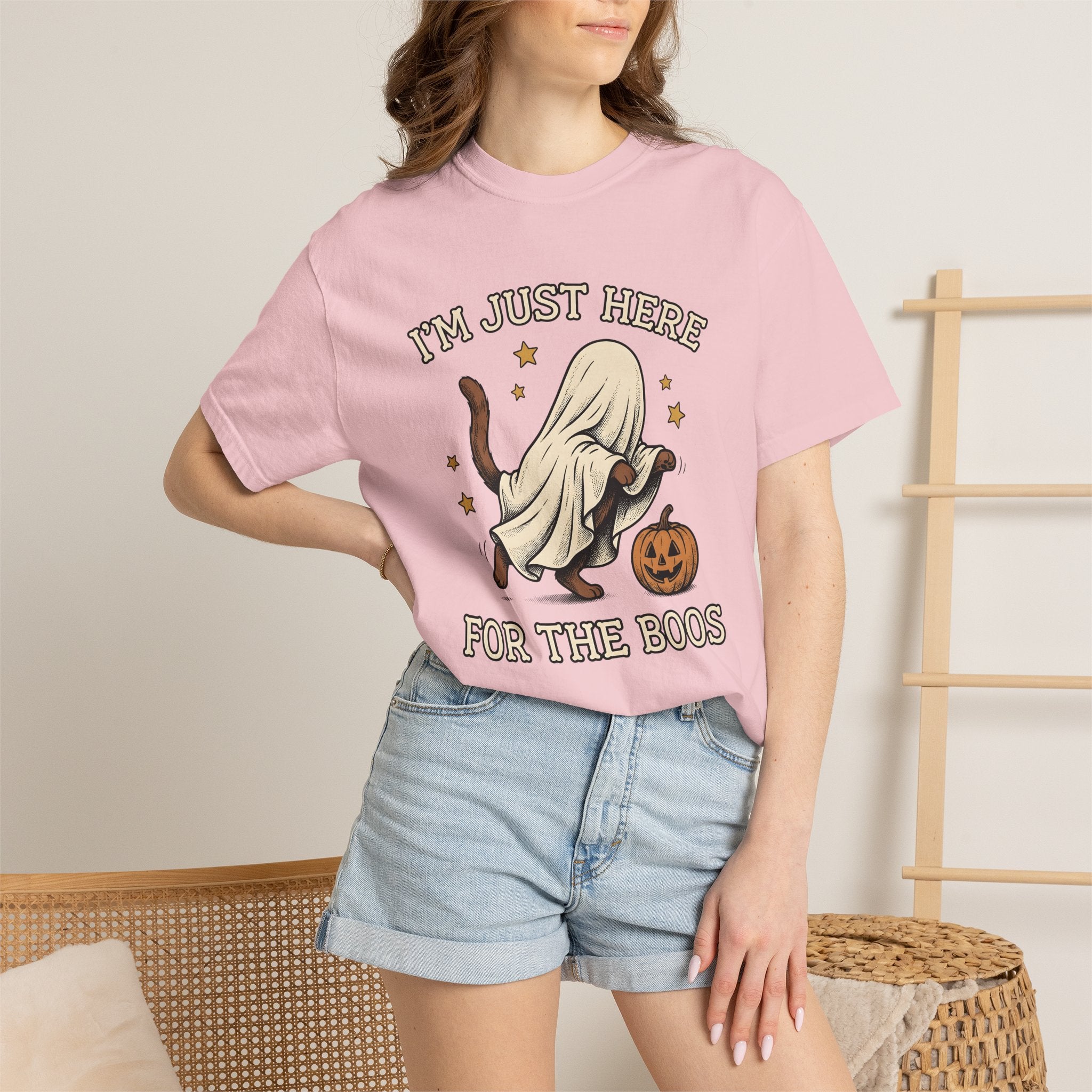 Cat Ghost Shirt Halloween Cat Gift Women Vintage Tee Specter T-Shirt Horror Fan Distressed Graphic Tshirt Retro Pumpkin Tshirt