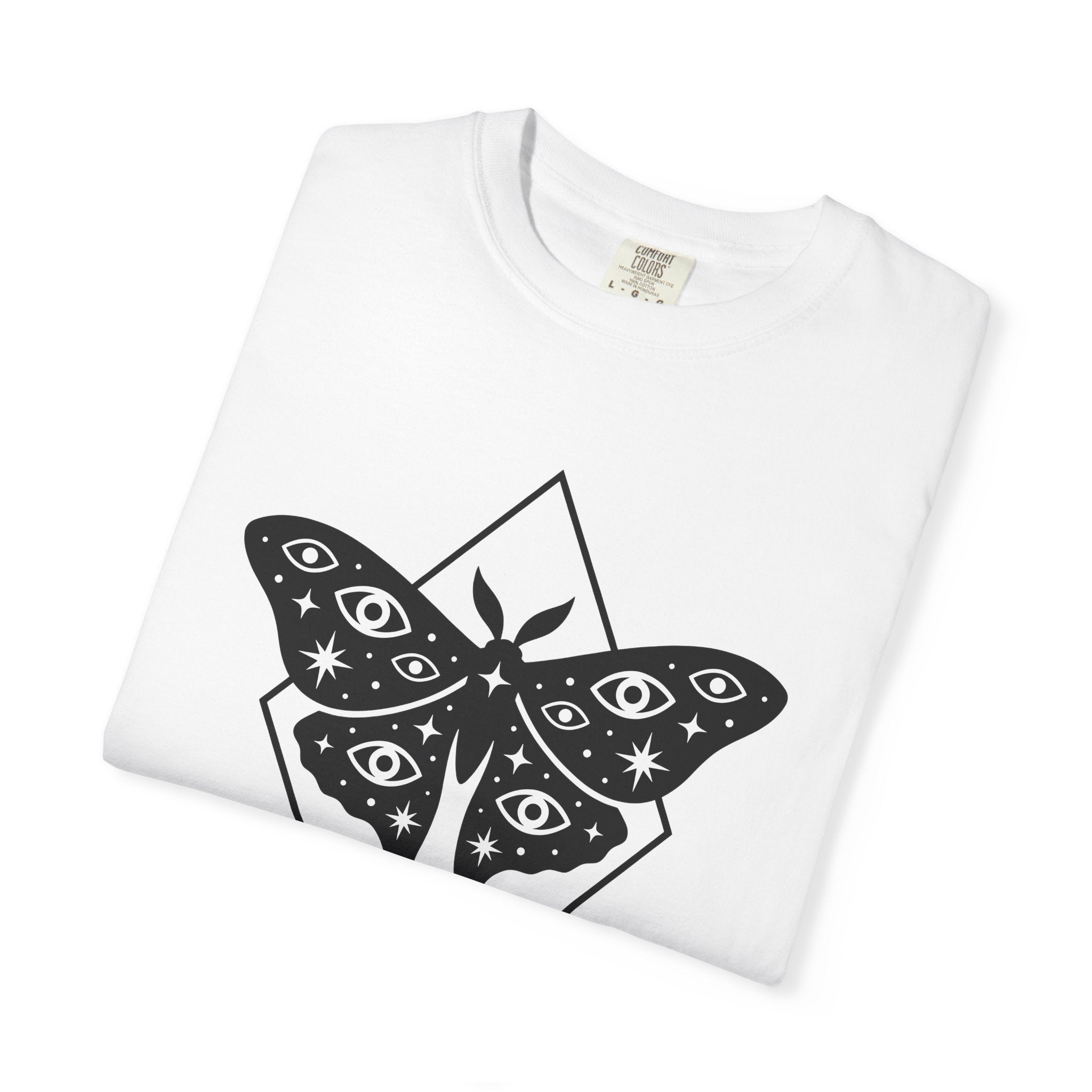 Moth Illustration Shirt Boho Chic Astrology Gift Women Magical Tee Moth T-Shirt Bohemian Fan Mystical Tshirt Zodiac Graphic Simple Sparkles