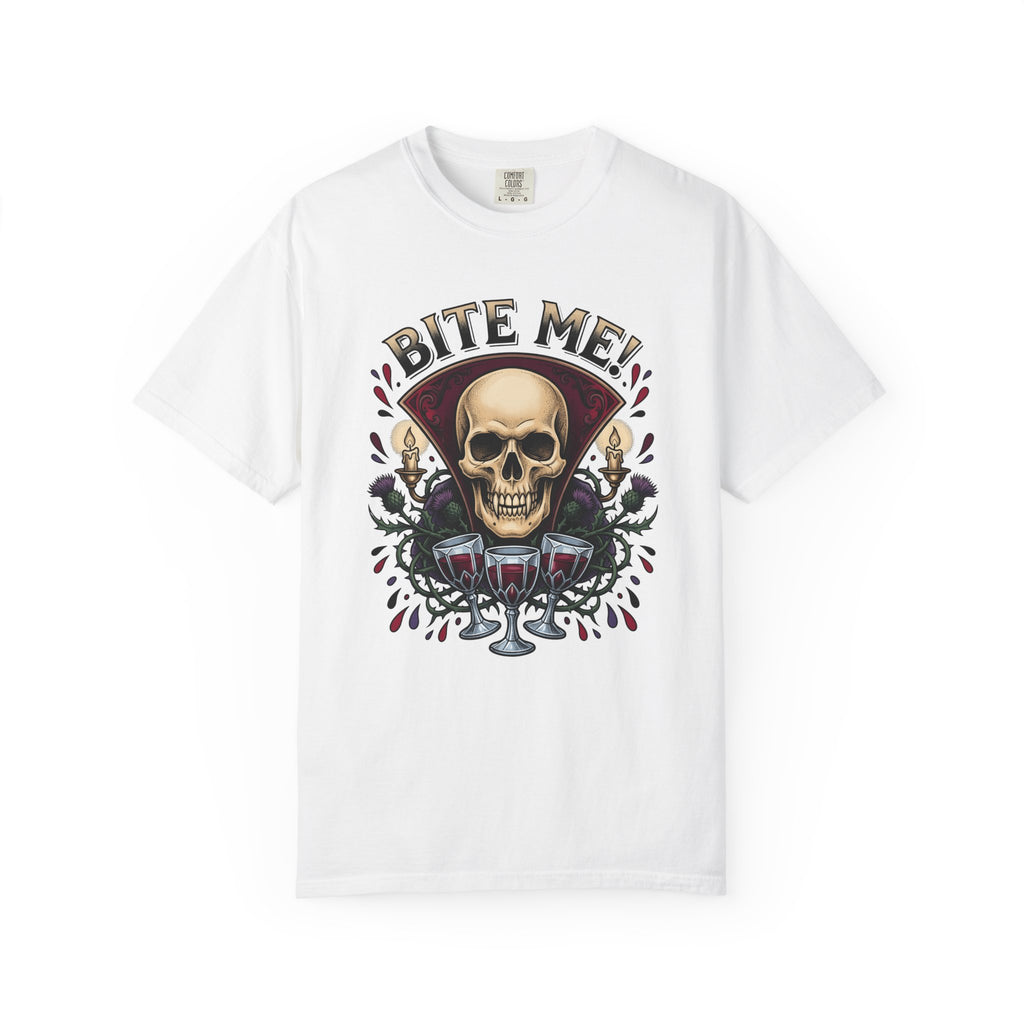 Skull Illustration Shirt Halloween Bloodsucker Gift Women Dark Tee Skull T-Shirt Horror Fan Gothic Tshirt Vampire Graphic Retro Wine Goblets