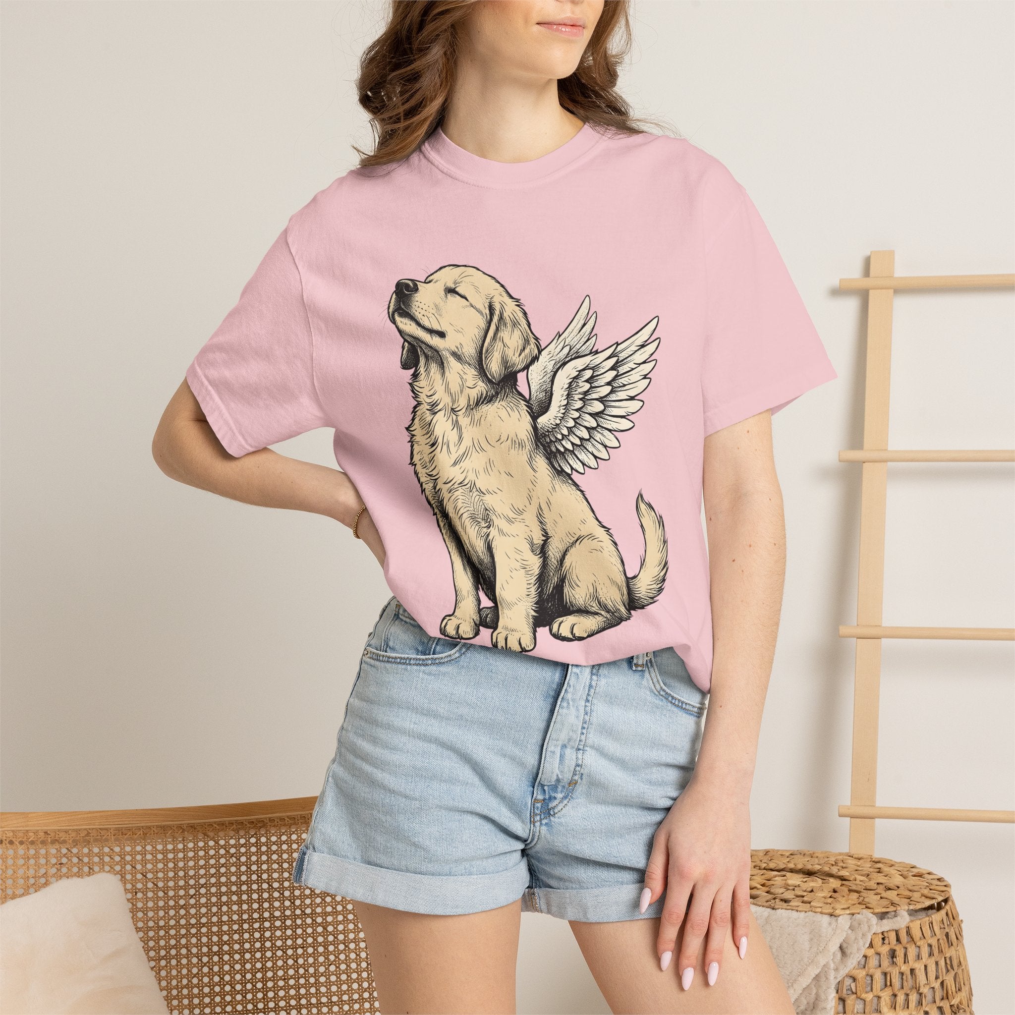 Angel Dog Shirt Dog Angel Gift Women Hand Drawn Tee Puppy T-Shirt Dog Fan Canine Tshirt Spiritual Graphic Vintage Wings Tshirt