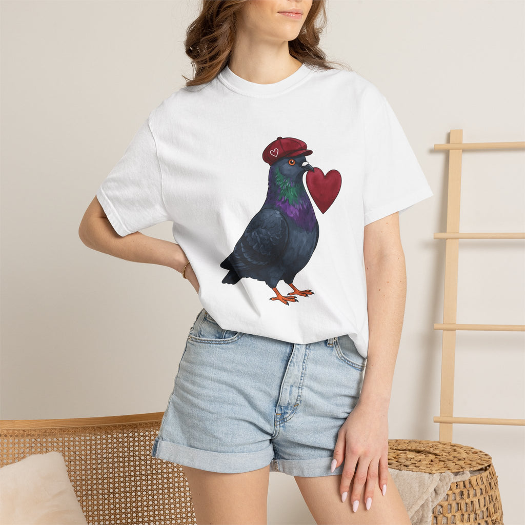 Pigeon Heart Shirt St. Valentines Day Love Gift Women Cartoon Tee Dove T-Shirt Valentine Fan Comic Tshirt Romance Graphic Watercolor Cap