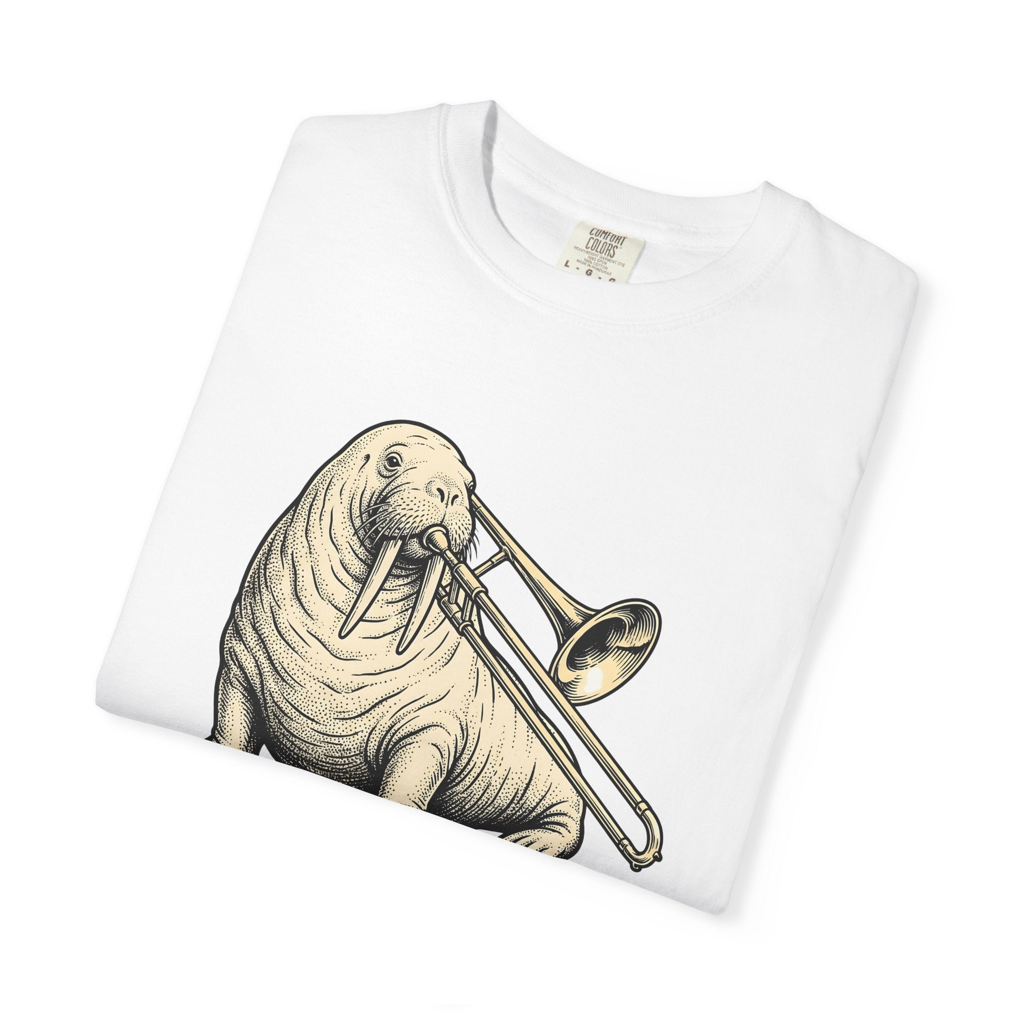 Walrus Trombone Shirt Animals Music Gift Women Vintage Tee Tusk T-Shirt Wildlife Fan Retro Tshirt Melody Graphic Hand Drawn Musical
