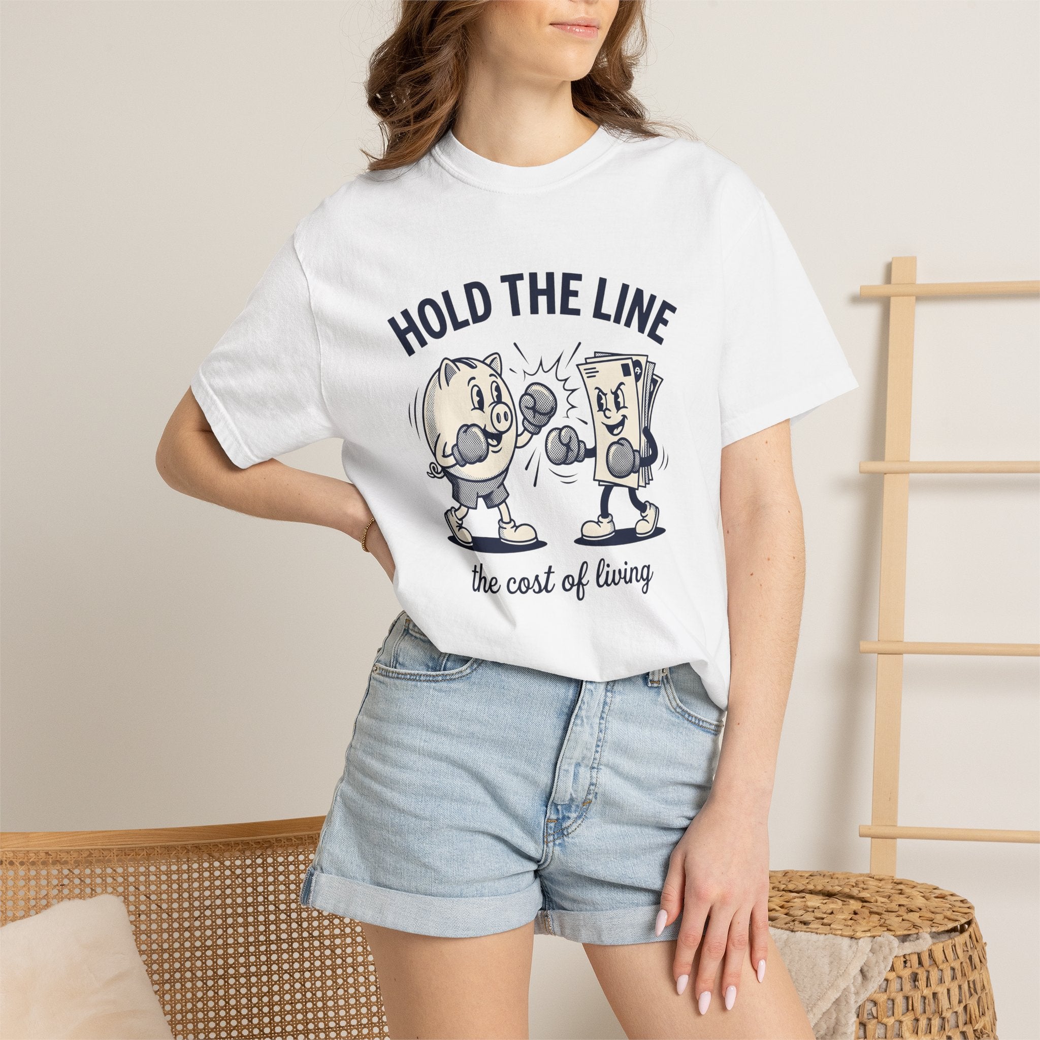 Piggy Bank Fight Shirt Funny Money Gift Women Hand Drawn Tee Bank Battle T-Shirt Humor Fan Illustrated Tshirt Finance Graphic Sketch Cash