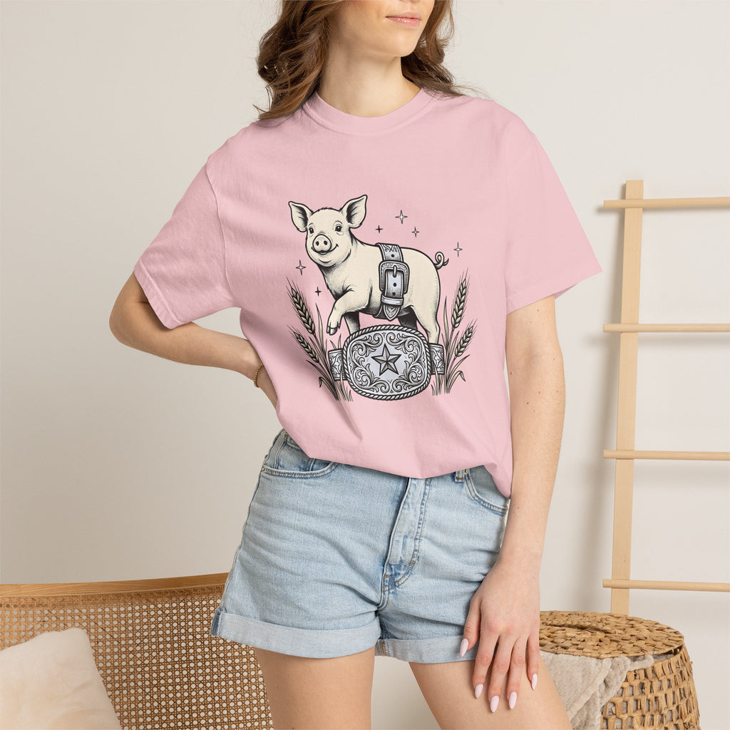 Hog Belt Buckle Shirt Cowgirl Agriculture Gift Women Retro Tee Belt Buckle T-Shirt Rodeo Fan Vintage Tshirt Farming Graphic Sketch Grain