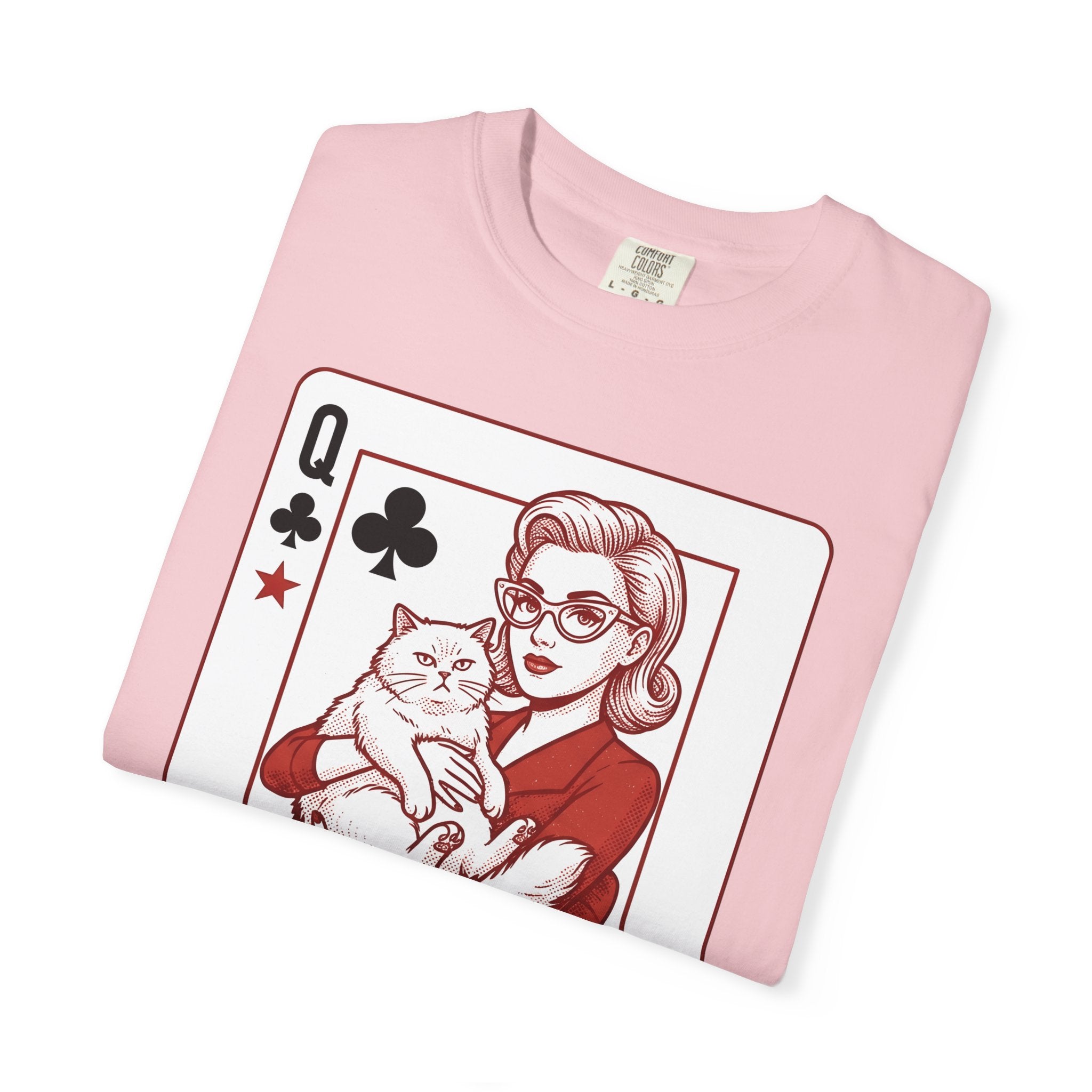 Playing Queen Cat Shirt St. Valentine's Day Feline Fan Gift Women Old School Tee Cat Lady T-Shirt Valentine Fan Vintage Tshirt Cat Graphic