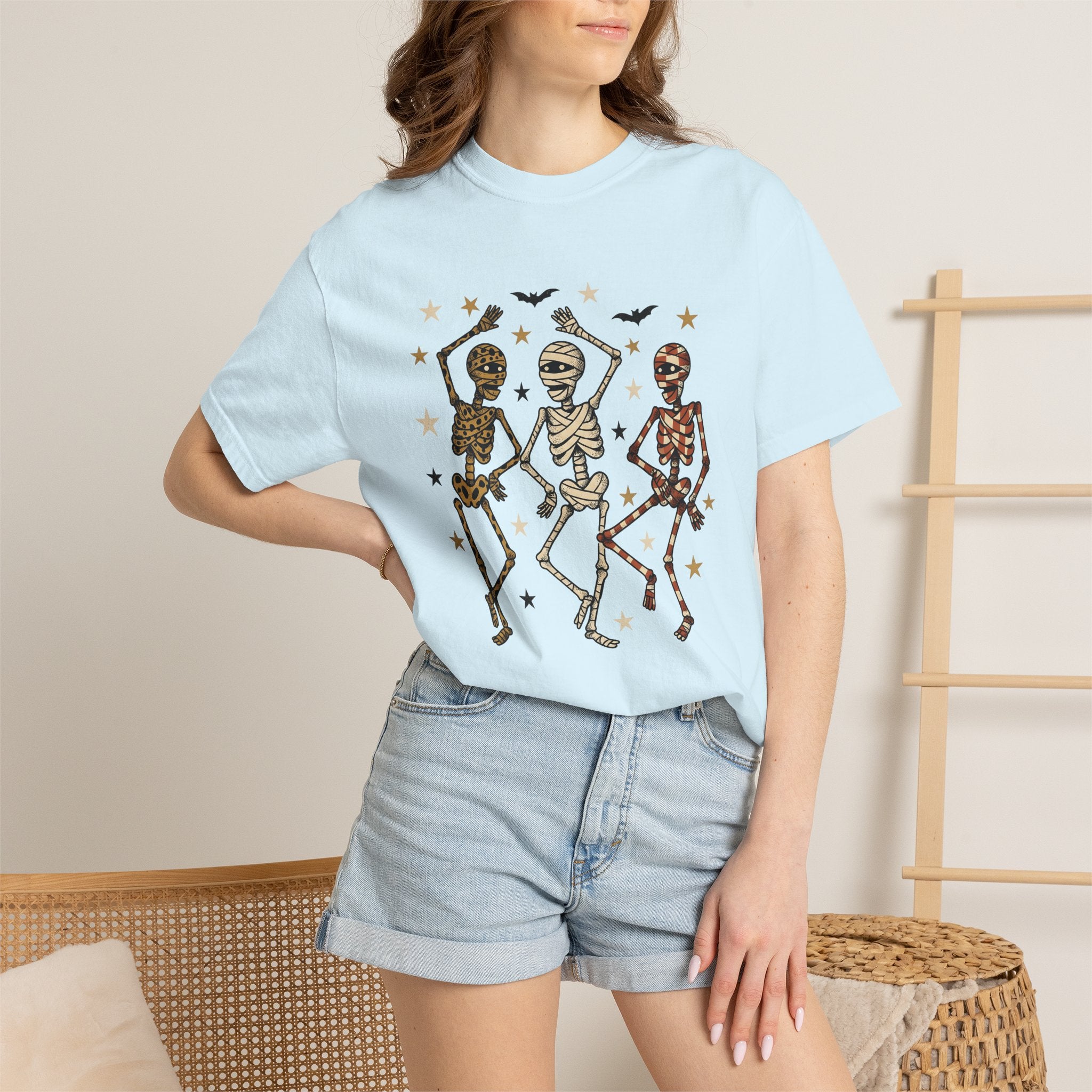 Dancing Bones Shirt Halloween Festivity Gift Women Animated Tee Skeleton T-Shirt Spooky Fan Cartoon Tshirt Celebration Graphic Classic