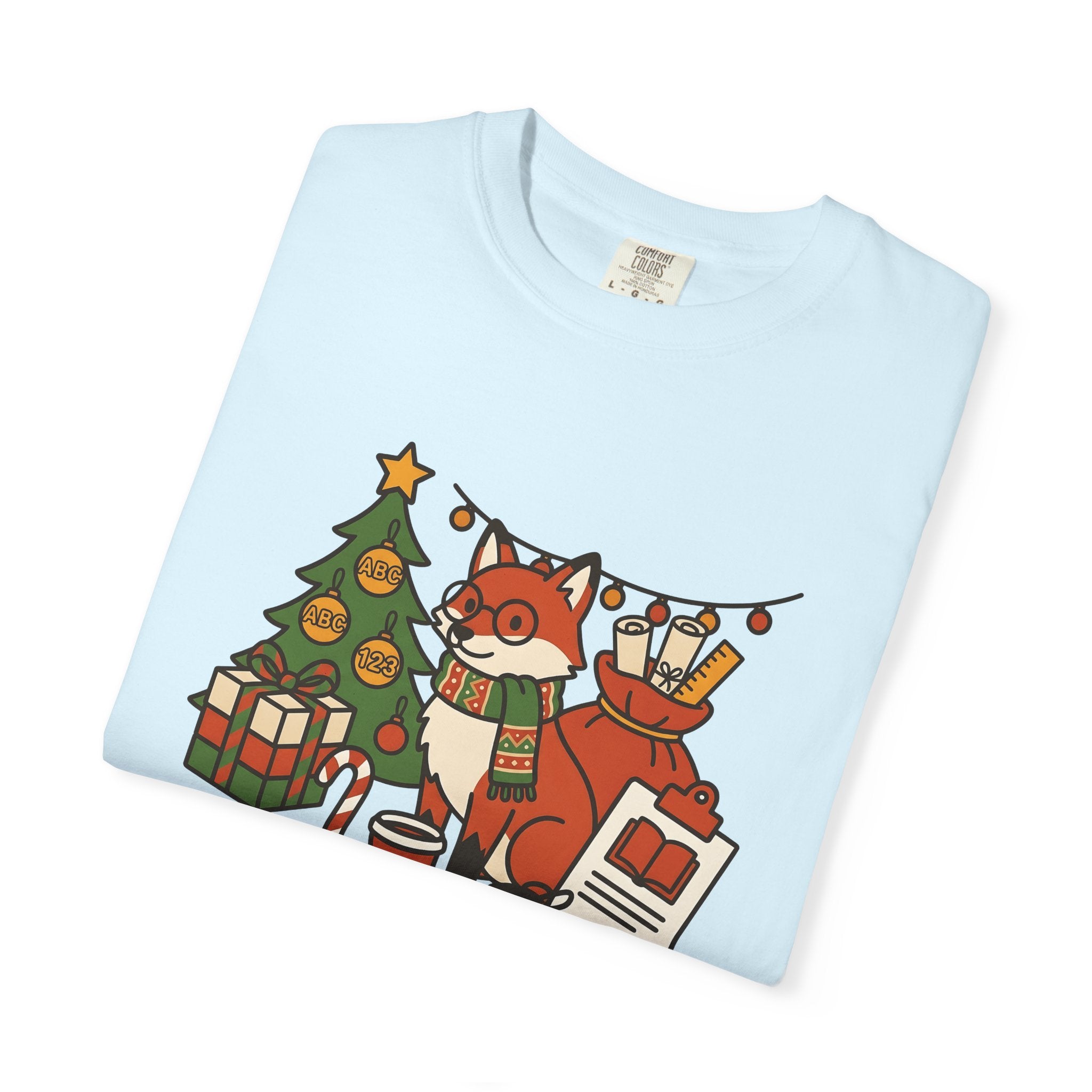 Holiday Fox Shirt Teachers Christmas Gift Women Line Art Tee Fox T-Shirt Educator Enthusiast Illustration Graphic Xmas Design Retro Study