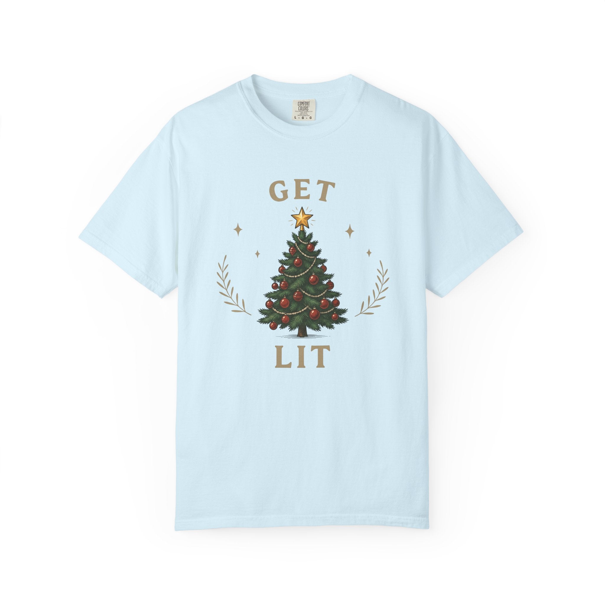 Christmas Tree Shirt Christmas Holiday Gift Women Vintage Tee Fir Tree T-Shirt Christmas Fan Xmas Tshirt Seasonal Graphic Hand Drawn Gold
