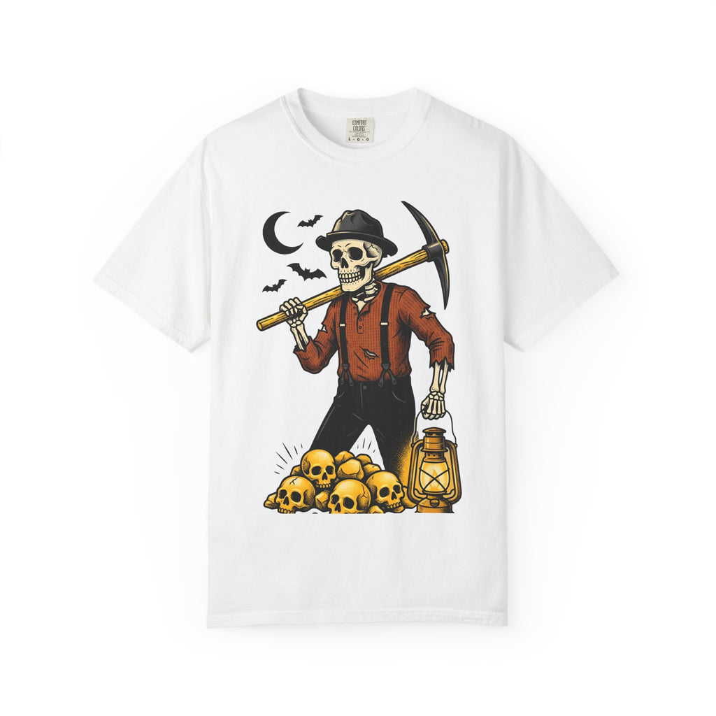 Skeleton Miner Shirt Halloween Dark Gift Women Retro Tee Miner T-Shirt Horror Fan Spooky Graphic Illustration Sketch Bones Tshirt