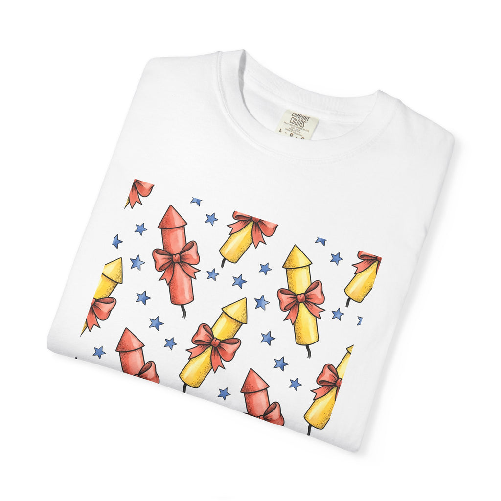 Firework Rockets Shirt 4th Of July Independence Gift Women Cartoon Tee Fireworks T-Shirt Patriot Fan Comic Tshirt Liberty Graphic Line Art