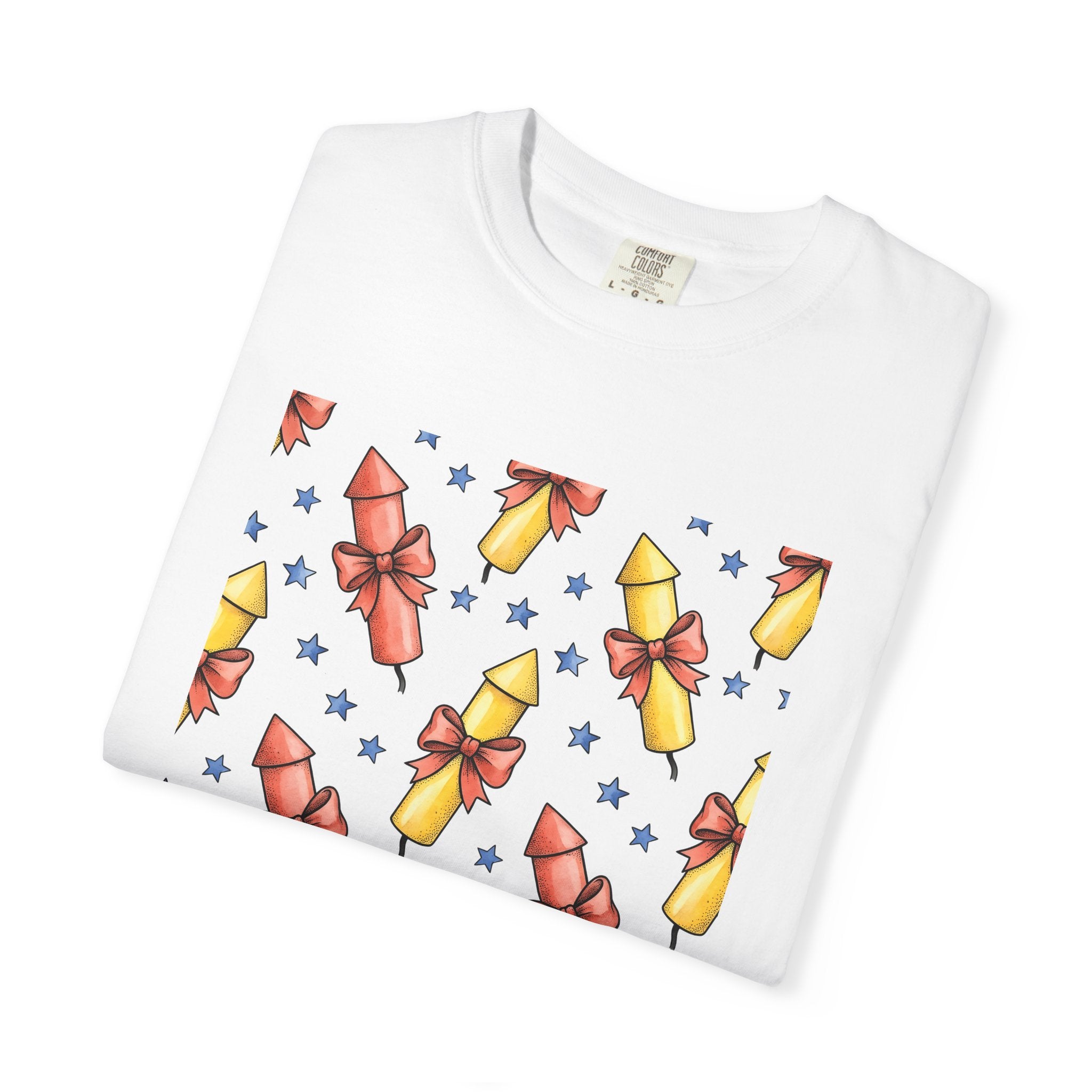 Firework Rockets Shirt 4th Of July Independence Gift Women Cartoon Tee Fireworks T-Shirt Patriot Fan Comic Tshirt Liberty Graphic Line Art