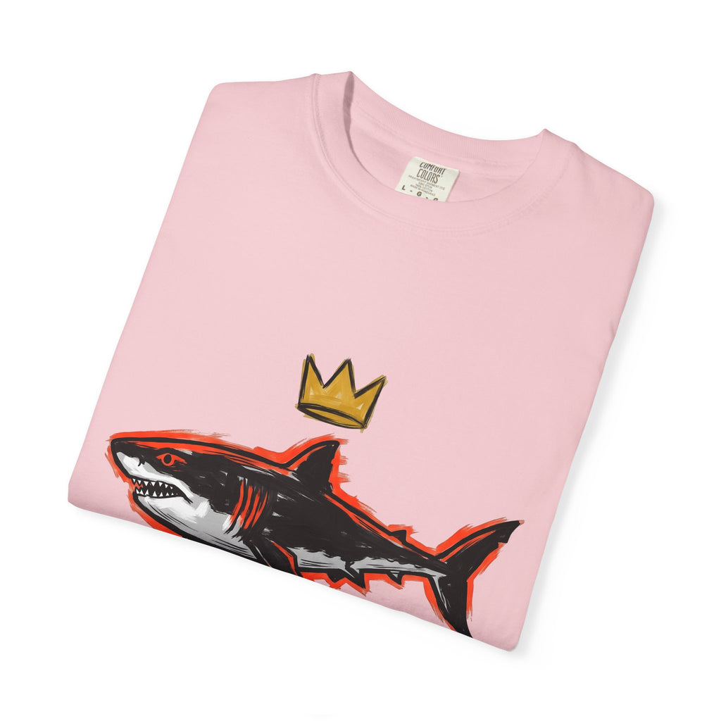 Great White Crown Shirt Shark Fauna Gift Women Flat Design Tee Crown T-Shirt Shark Fan Graphic Illustration Stencil Coronet Tshirt