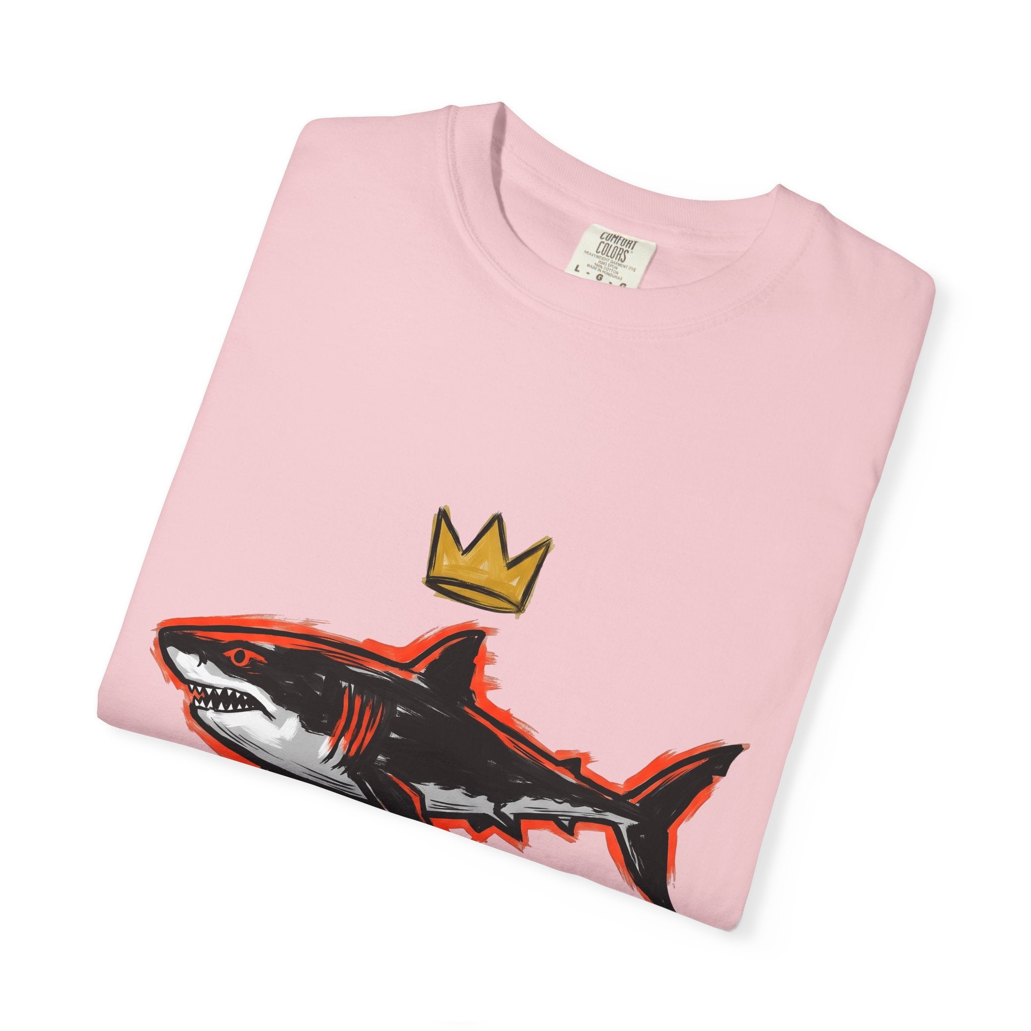 Great White Crown Shirt Shark Fauna Gift Women Flat Design Tee Crown T-Shirt Shark Fan Graphic Illustration Stencil Coronet Tshirt