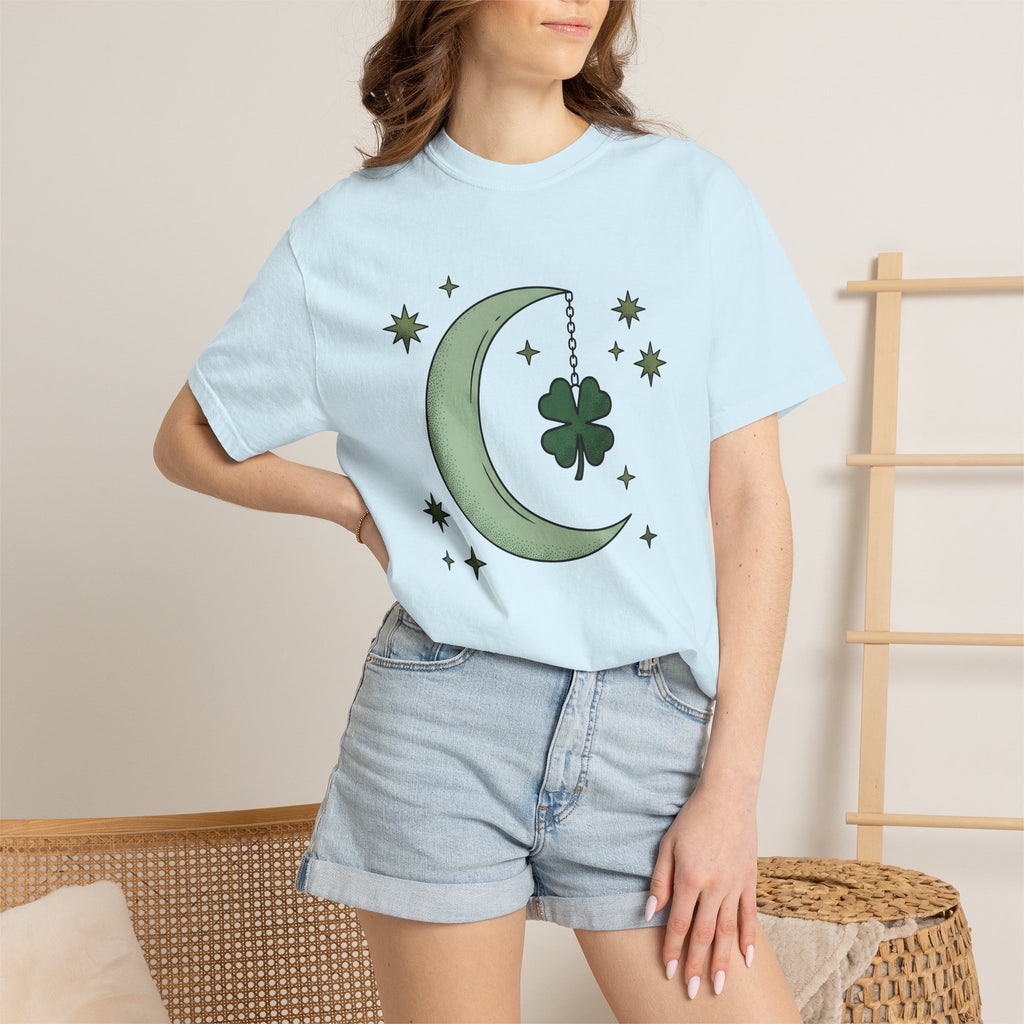 Crescent Moon Shirt St. Patrick's Day Celestial Gift Women Boho Tee Lunar T-Shirt Irish Fan Bohemian Tshirt Galaxy Graphic Minimalist