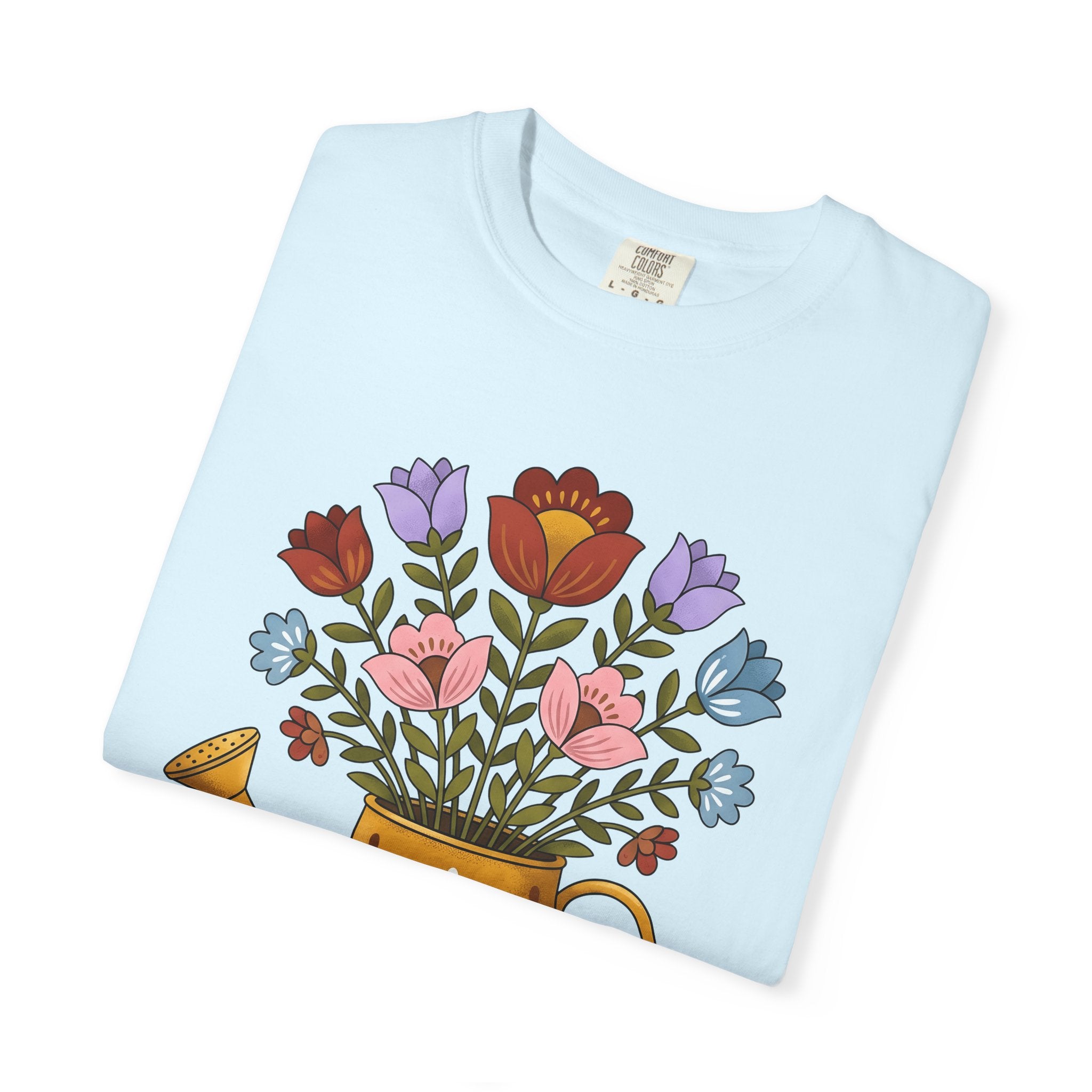 Floral Bouquet Shirt Easter Garden Gift Women Folk Art Tee Flower Arrangement T-Shirt Spring Fan Floral Graphic Vintage Retro Watering Can