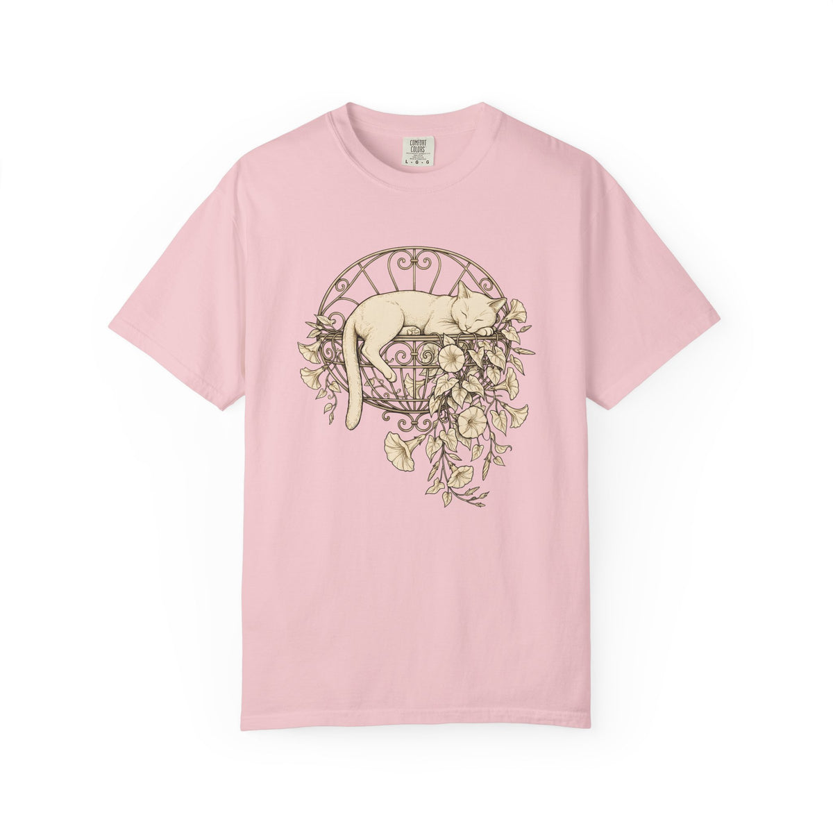 Napping Cat Shirt Cat Botanicals Gift Women Retro Tee Kitten T-Shirt Cat Fan Feline Tshirt Floral Graphic Sketch Blooms Tshirt