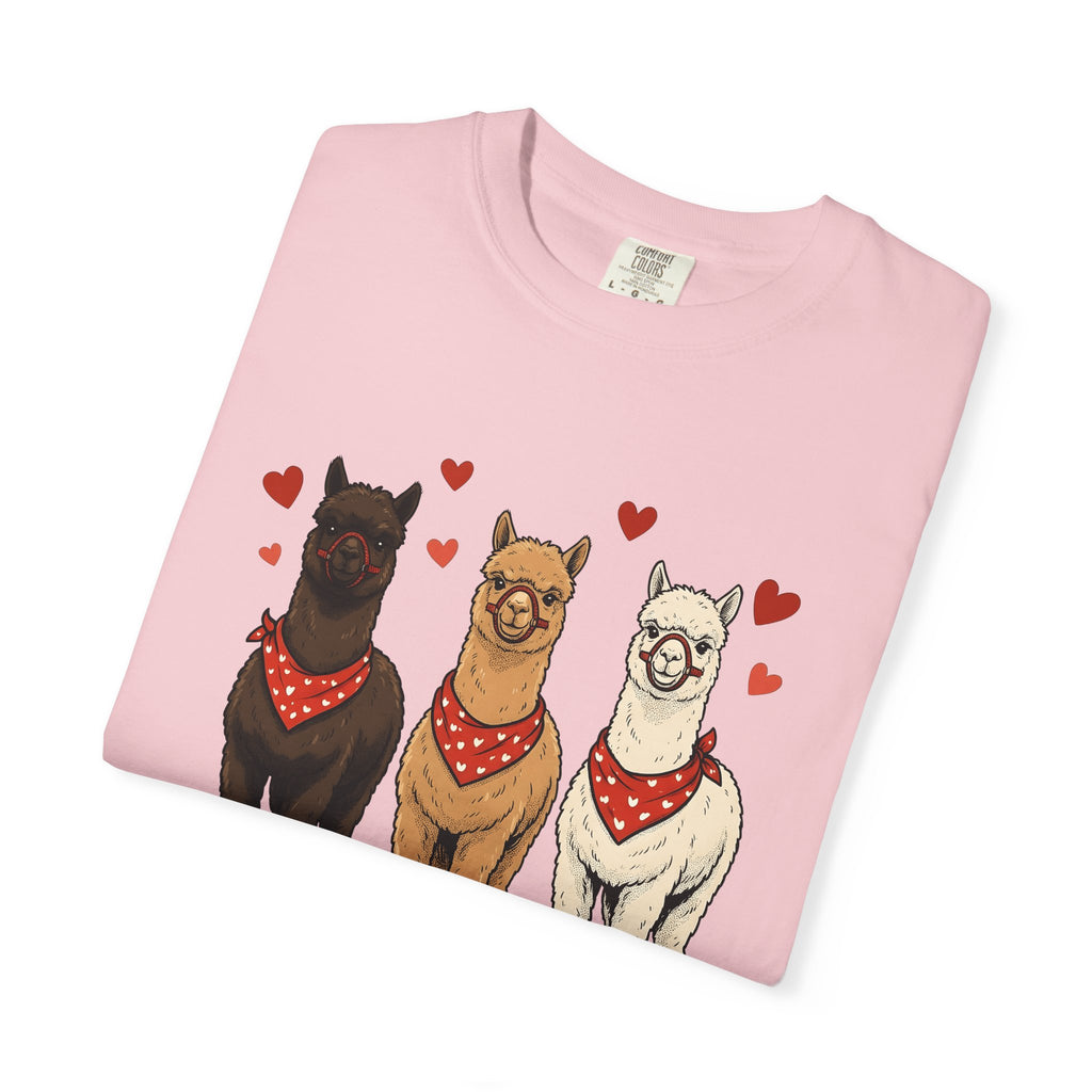 Llama Trio Shirt St. Valentine's Day Animal Gift Women Hand Drawn Tee Alpaca T-Shirt Valentine Fan Illustrated Tshirt Creature Graphic