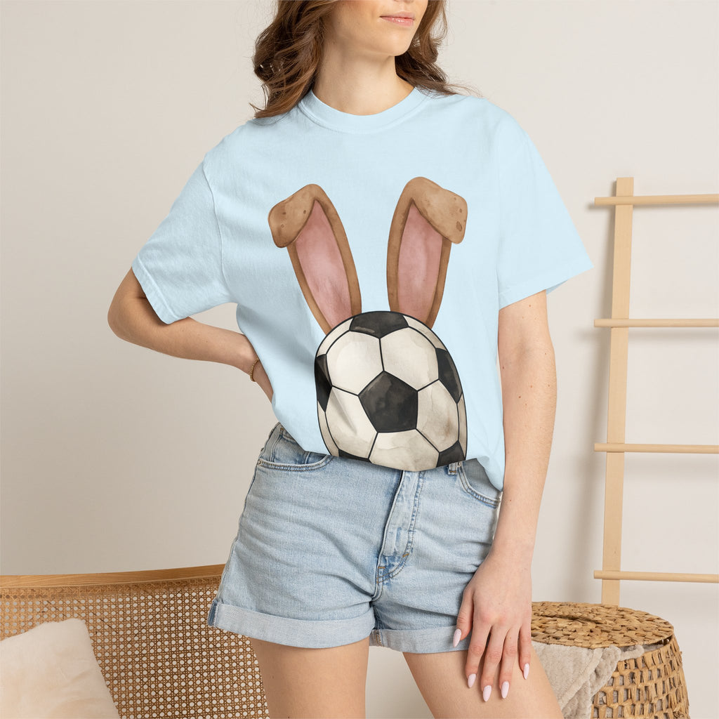 Soccer Ball Bunny Ears Shirt Easter Sports Gift Women Watercolor Tee Bunny T-Shirt Easter Fan Football Tshirt Athletic Graphic Hand Drawn