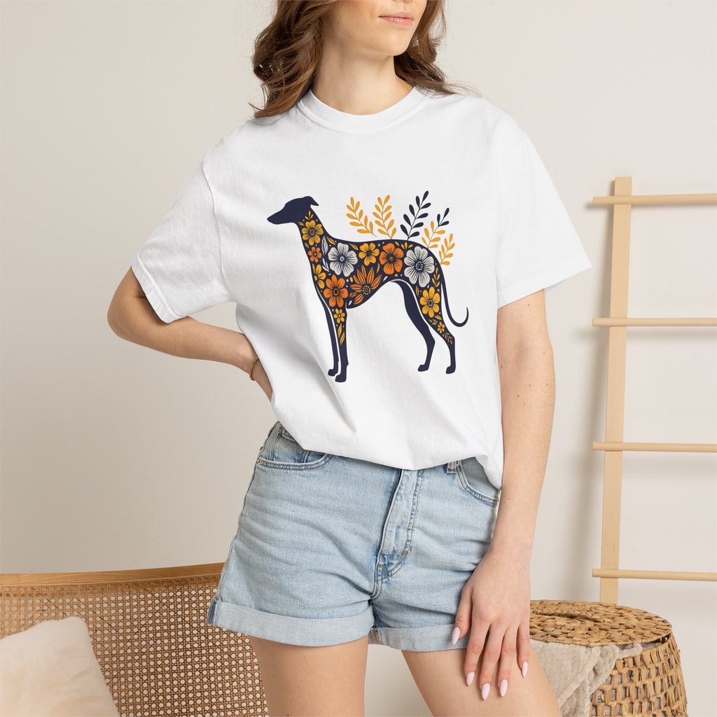 Greyhound Puppy Shirt Dog Wilderness Gift Women Flower Tee Whippet T-Shirt Dog Fan Floral Tshirt Nature Graphic Clean Bloom Tshirt