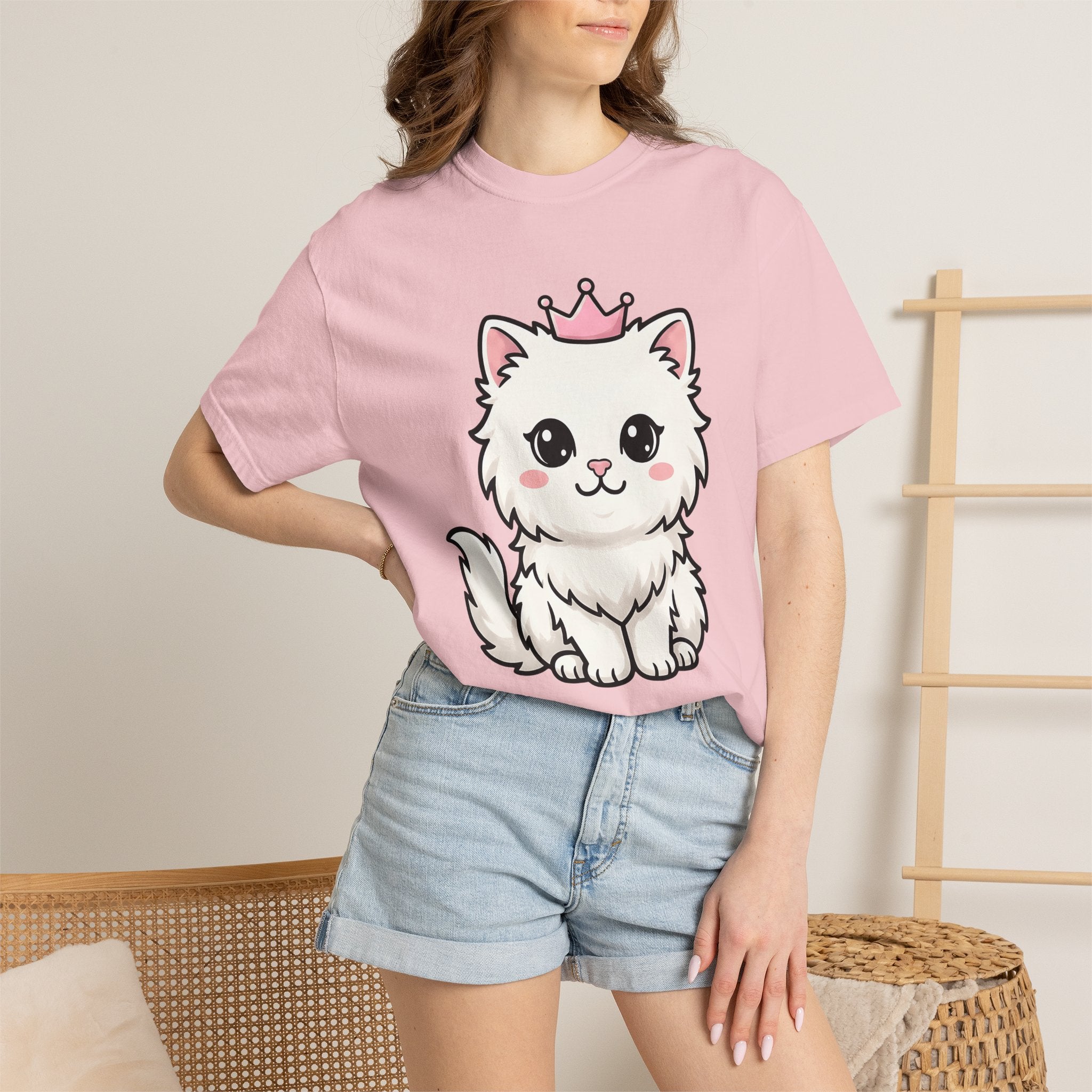 White Kitten Shirt Cat Pet Gift Women Cute Tee Kitten T-Shirt Cat Fan Kitty Tshirt Pet Graphic Comic Tiara Tshirt