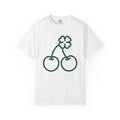 Clover Cherry Shirt St. Patrick's Day Talisman Gift Women Basic Tee Cherry T-Shirt Luck Fan Simple Tshirt Amulet Graphic Sketch Lucky Leaf