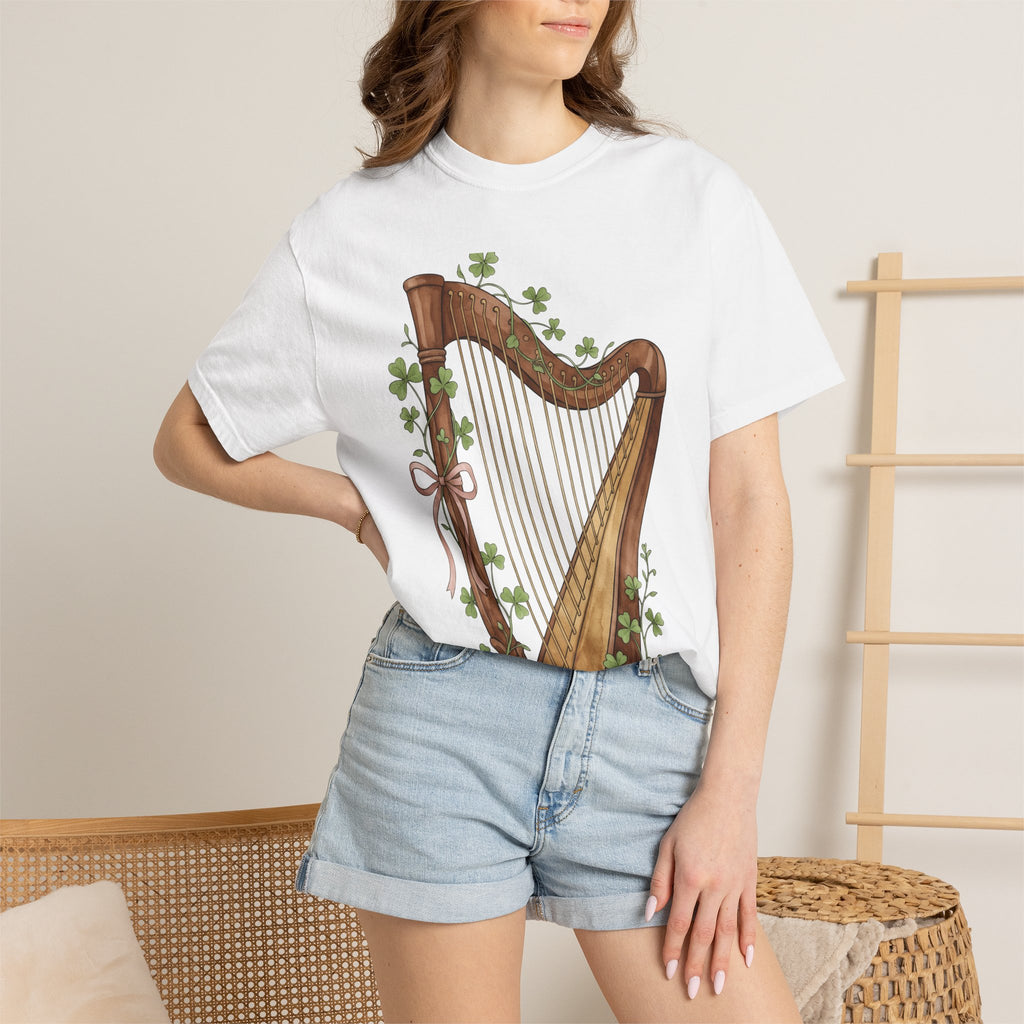 Harp Illustration Shirt St Patrick's Day Celtic Gift Women Watercolor Tee Lyre T-Shirt Irish Fan Watercolour Tshirt Gaelic Graphic Sketch