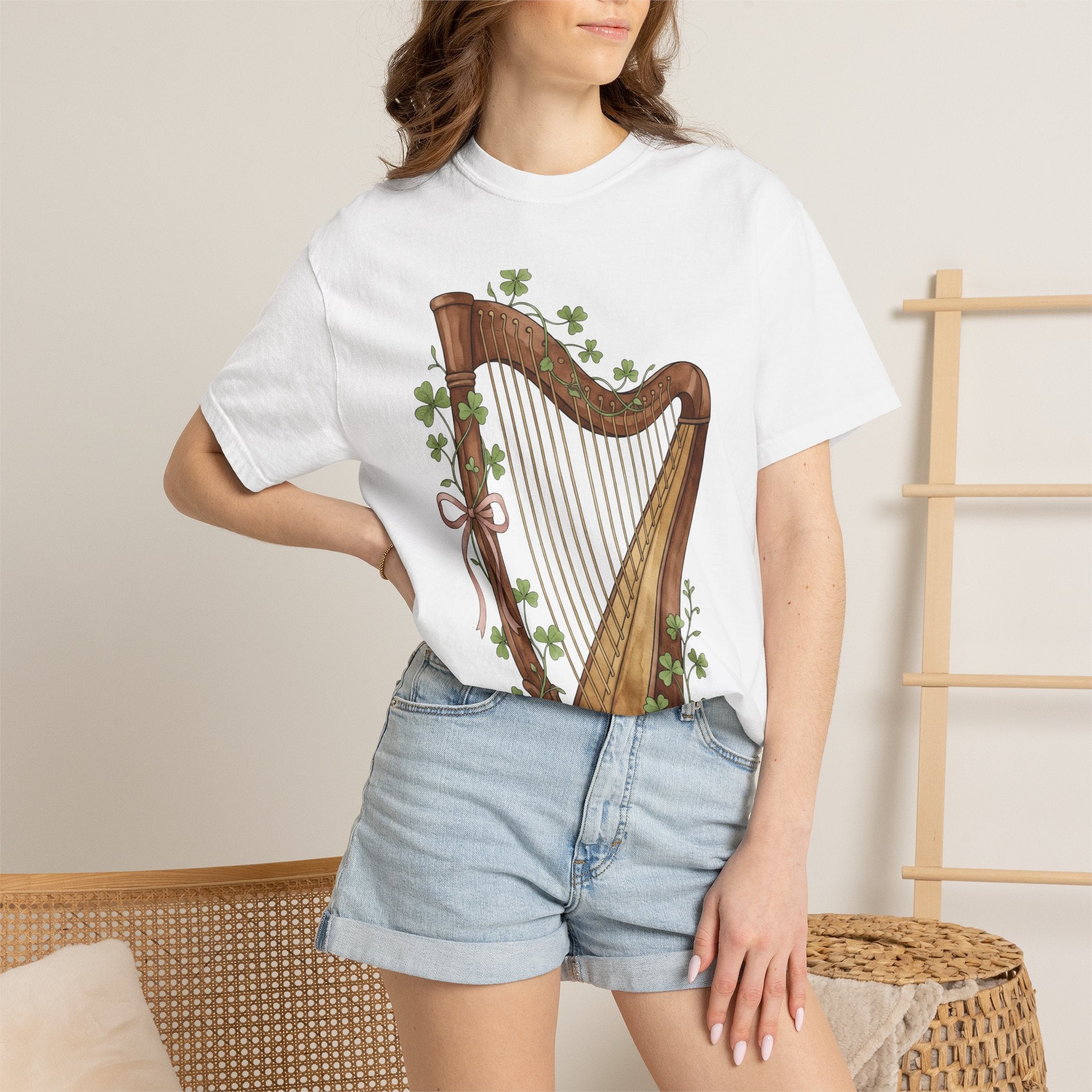 Harp Illustration Shirt St Patrick's Day Celtic Gift Women Watercolor Tee Lyre T-Shirt Irish Fan Watercolour Tshirt Gaelic Graphic Sketch