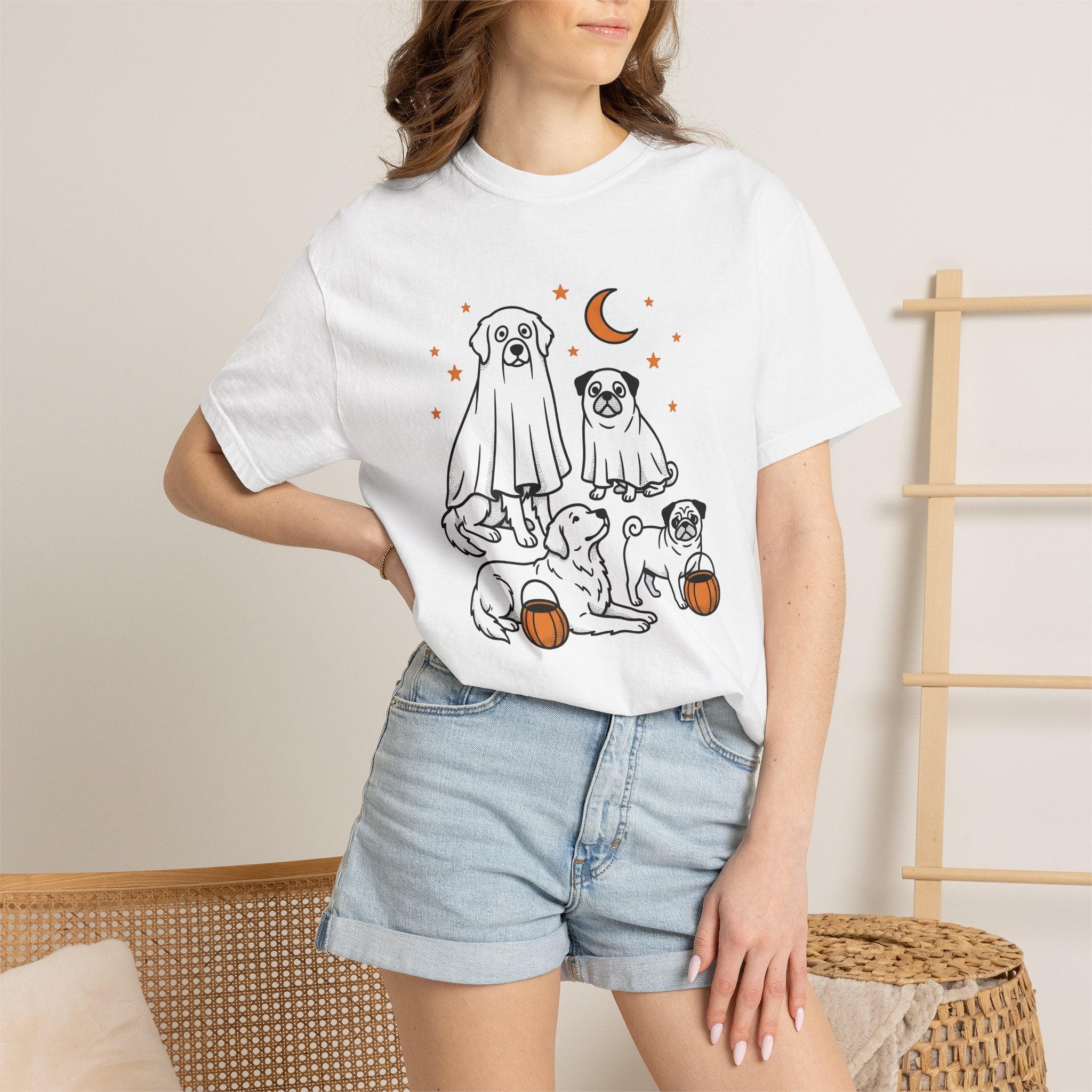 Canine Specter Art Shirt Halloween Puppy Gift Women Caricature Tee Dog Spirit T-Shirt Horror Fan Ghost Tshirt Puppy Graphic Line Art Squash