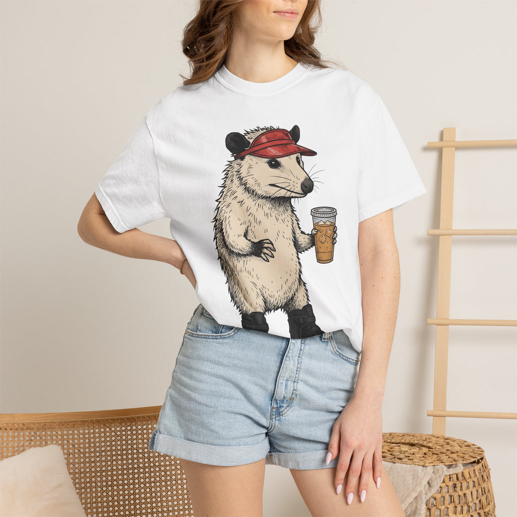 Opossum Skate Wheels Shirt Funny Pets Gift Women Cartoon Tee Skateboard Wheels T-Shirt Humor Fan Comic Tshirt Animal Graphic Line Art Iced