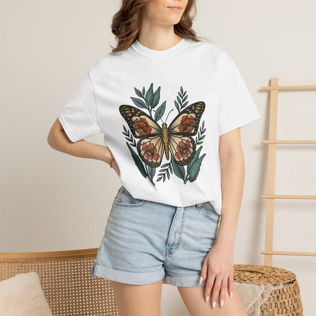 Butterfly Floral Shirt Easter Nature Gift Women Boho Tee Butterfly T-Shirt Spring Fan Floral Graphic Vintage Leaves Tshirt