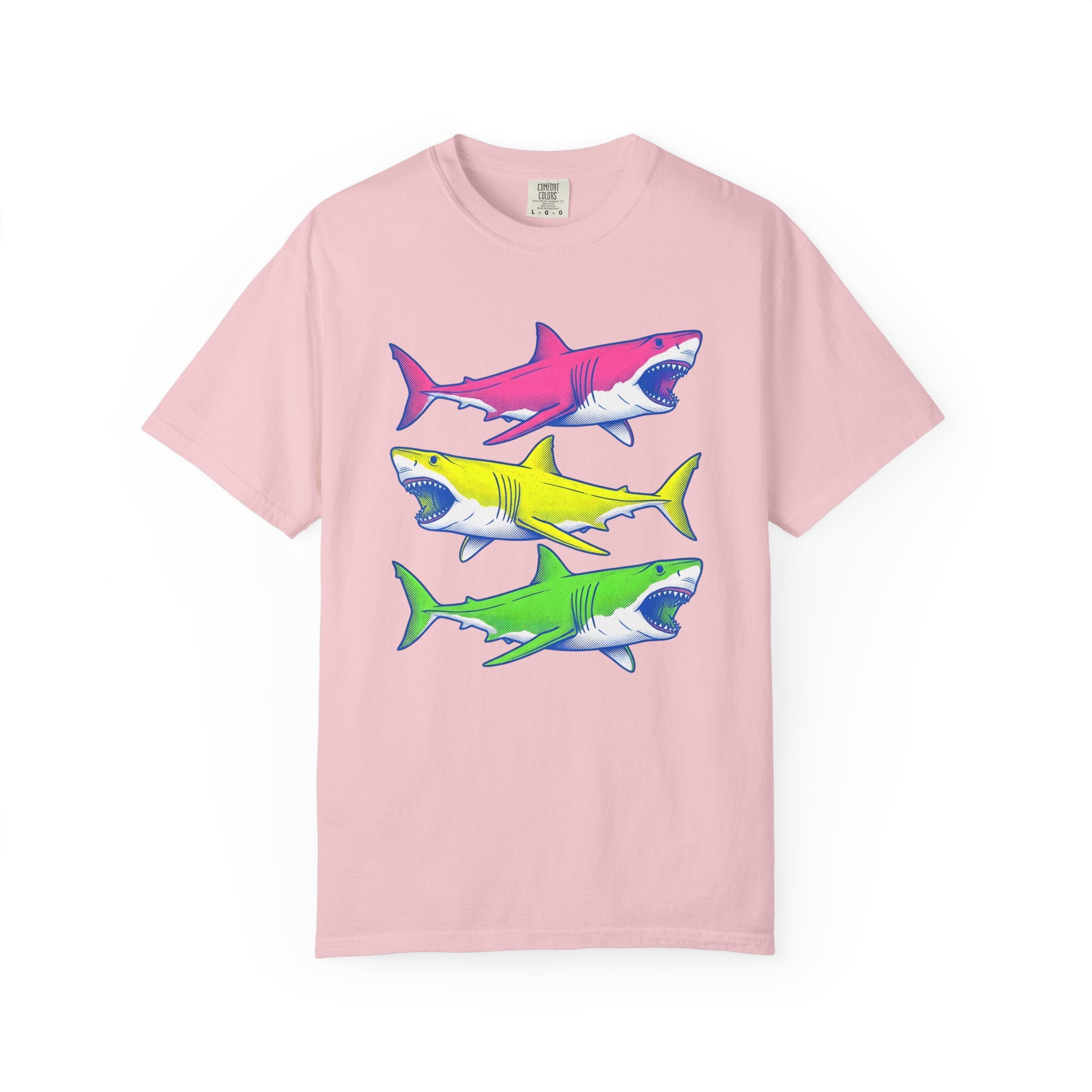 Bright Shark Shirt Ocean Sea Life Gift Women Comic Tee Shark T-Shirt Marine Fan Cartoon Tshirt Marine Graphic Vintage Glowing Creature