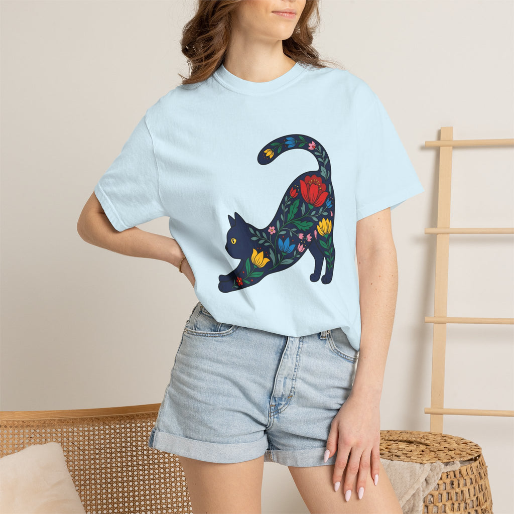 Floral Cat Shirt Cat Botanical Gift Women Boho Tee Kitty T-Shirt Cat Fan Fauvist Tshirt Floral Graphic Folk Art Wildflowers Tshirt