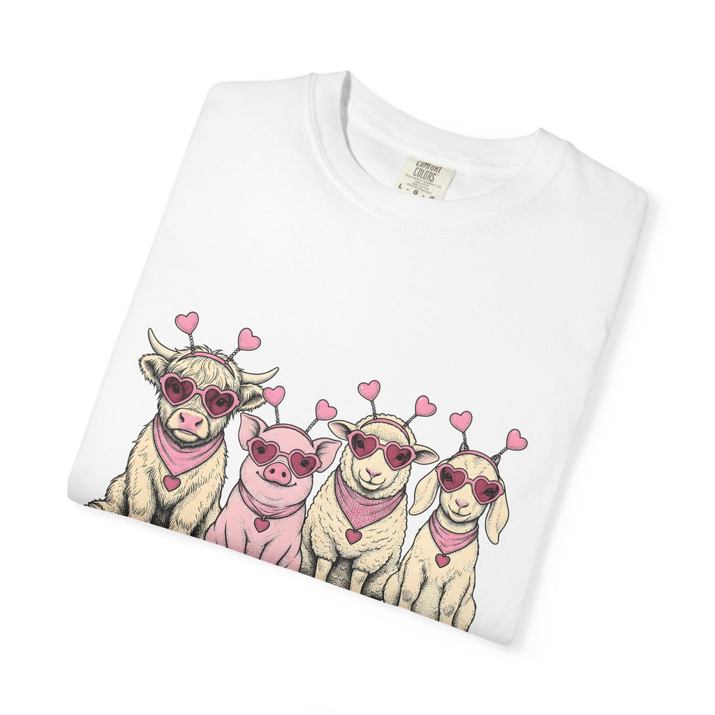 Barnyard Animals Shirt St Valentines Day Pets Gift Women Sketch Tee Farm Animals T-Shirt Valentine Fan Drawings Tshirt Animal Graphic Retro