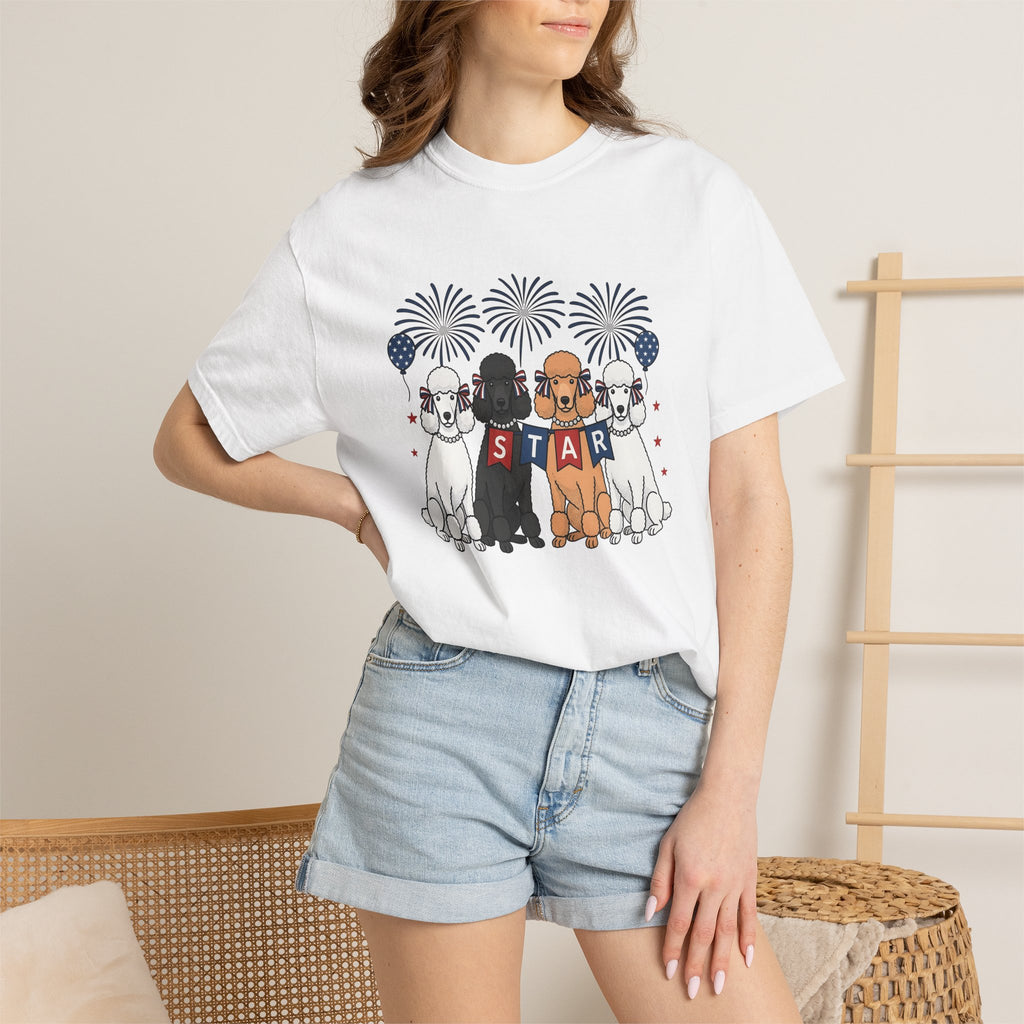 Poodle Dogs Shirt Dog Independence Gift Women Caricature Tee Poodle T-Shirt Dog Fan Cartoon Tshirt Freedom Graphic Nostalgic Pyrotechnics