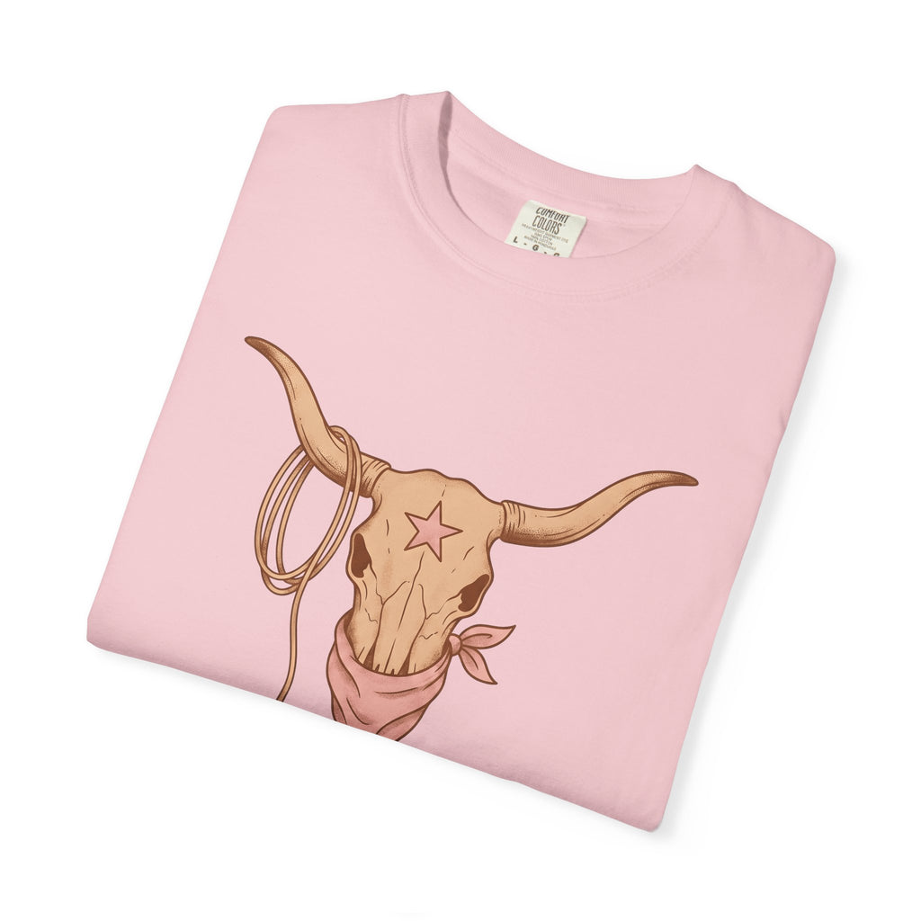 Steer Skull Shirt Cowgirl Livestock Gift Women Cowboy Tee Bull Skull T-Shirt Rancher Fan Western Tshirt Cattle Graphic Retro Scarf Tshirt