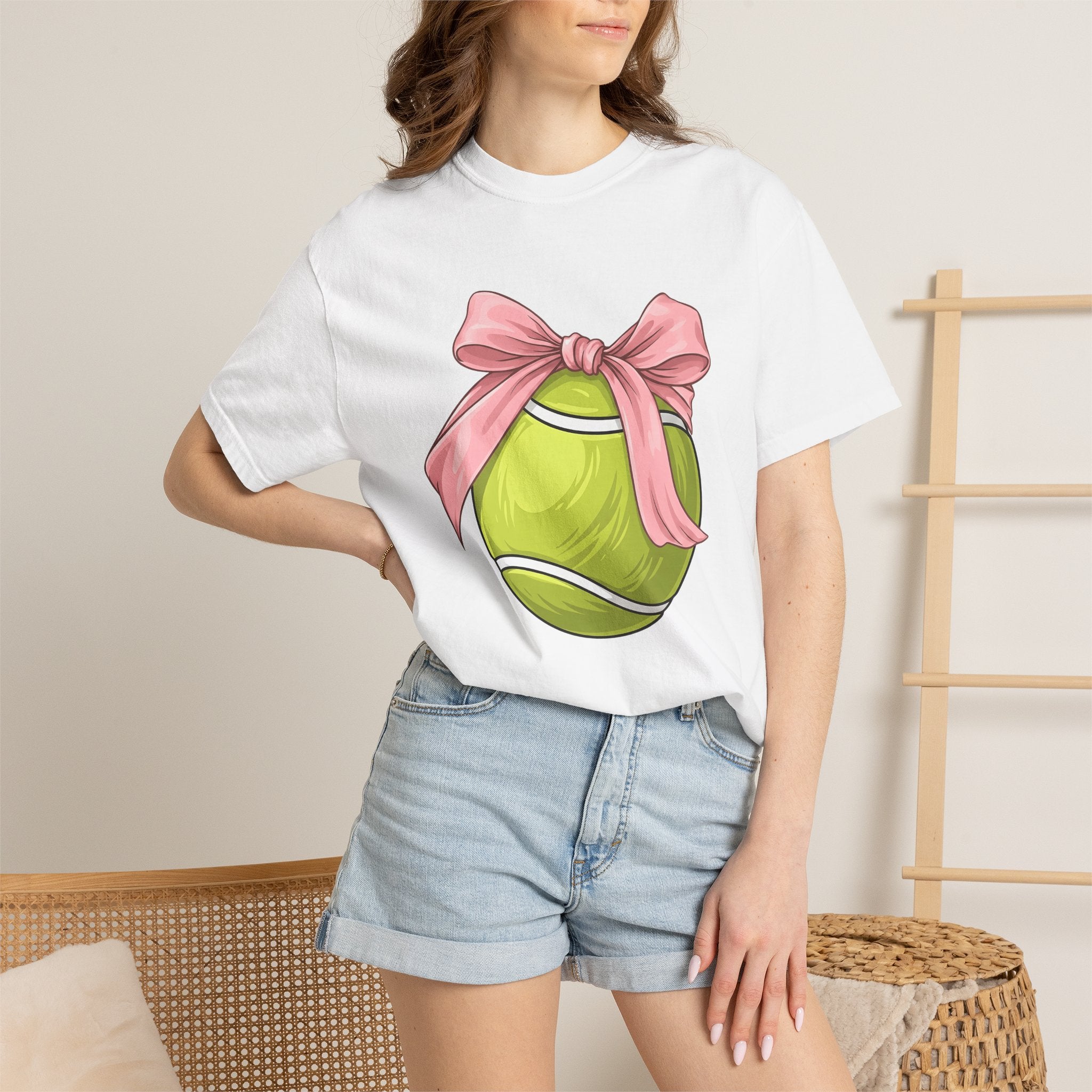 Tennis Ball Bow Shirt Moms Exercise Gift Women Anime Tee Tennis Bow T-Shirt Motherhood Fan Cartoon Tshirt Fitness Graphic Doodle Pink Bow