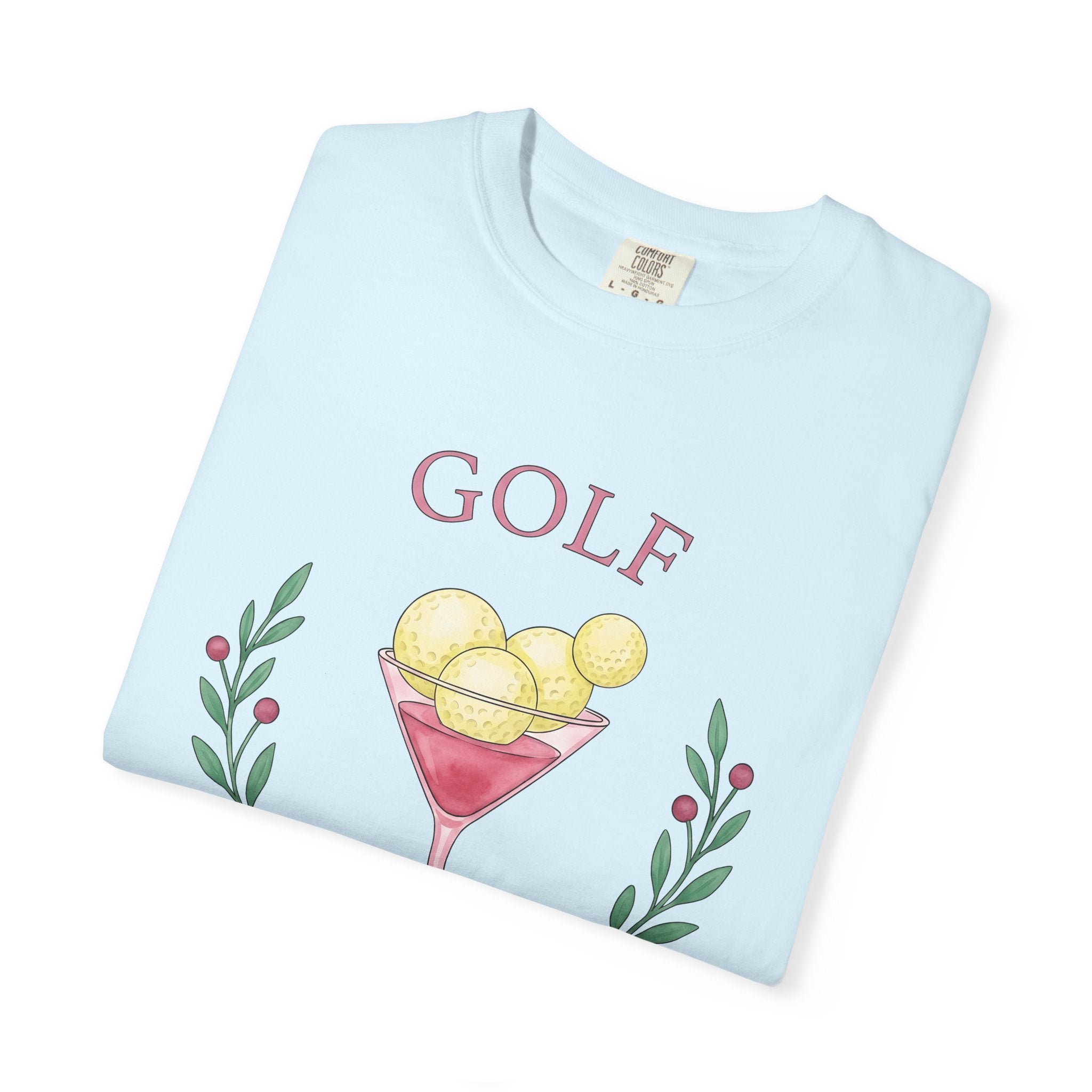 Golf Drink Shirt Golf Joke Gift Women Hand Painted Tee Cocktail T-Shirt Golfer Fan Painted Tshirt Humor Graphic Simple Flower Tshirt