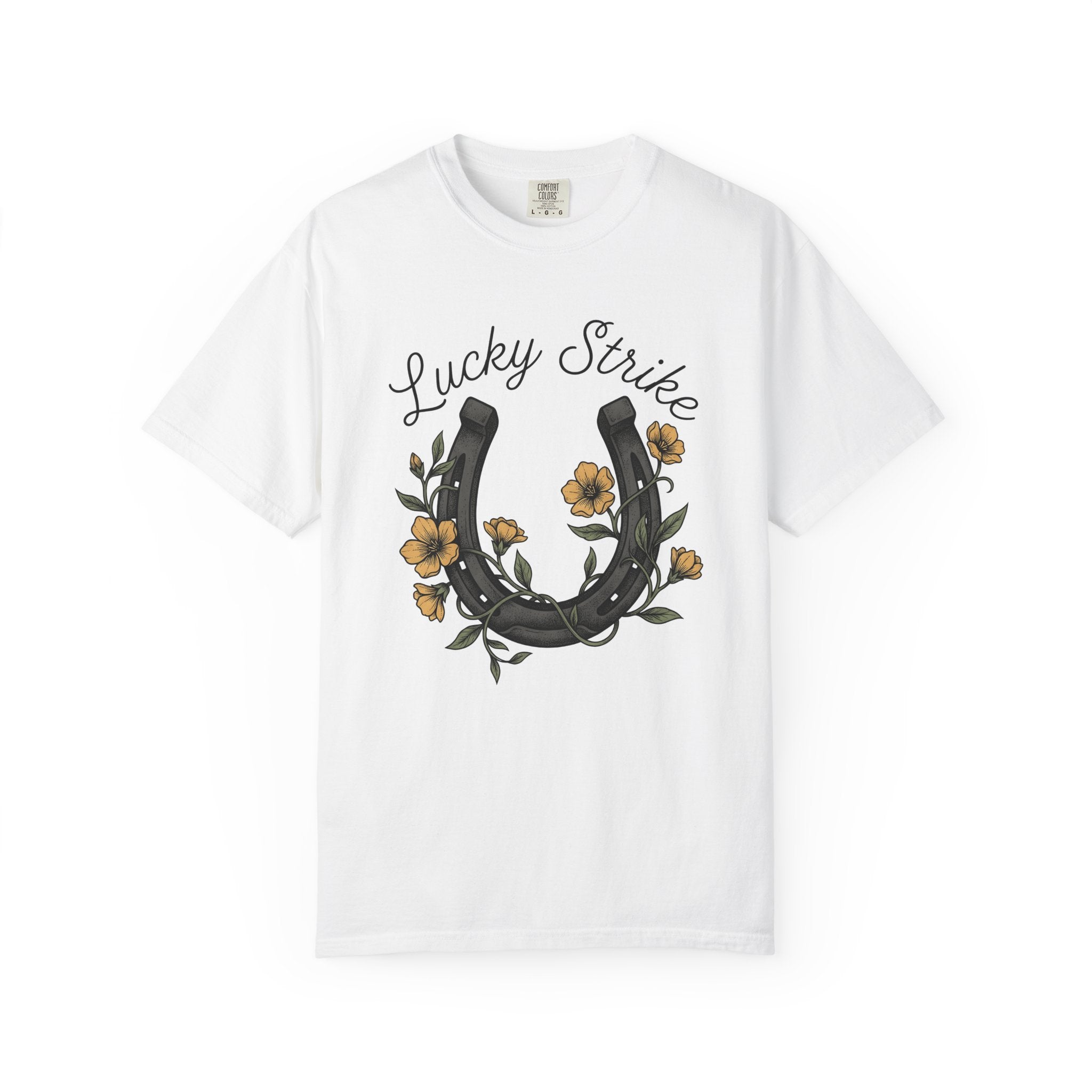 Horseshoe Bloom Shirt Boho Chic Fortune Gift Women Line Art Tee Lucky Clover T-Shirt Bohemian Fan Hand Drawn Tshirt Prosperity Graphic