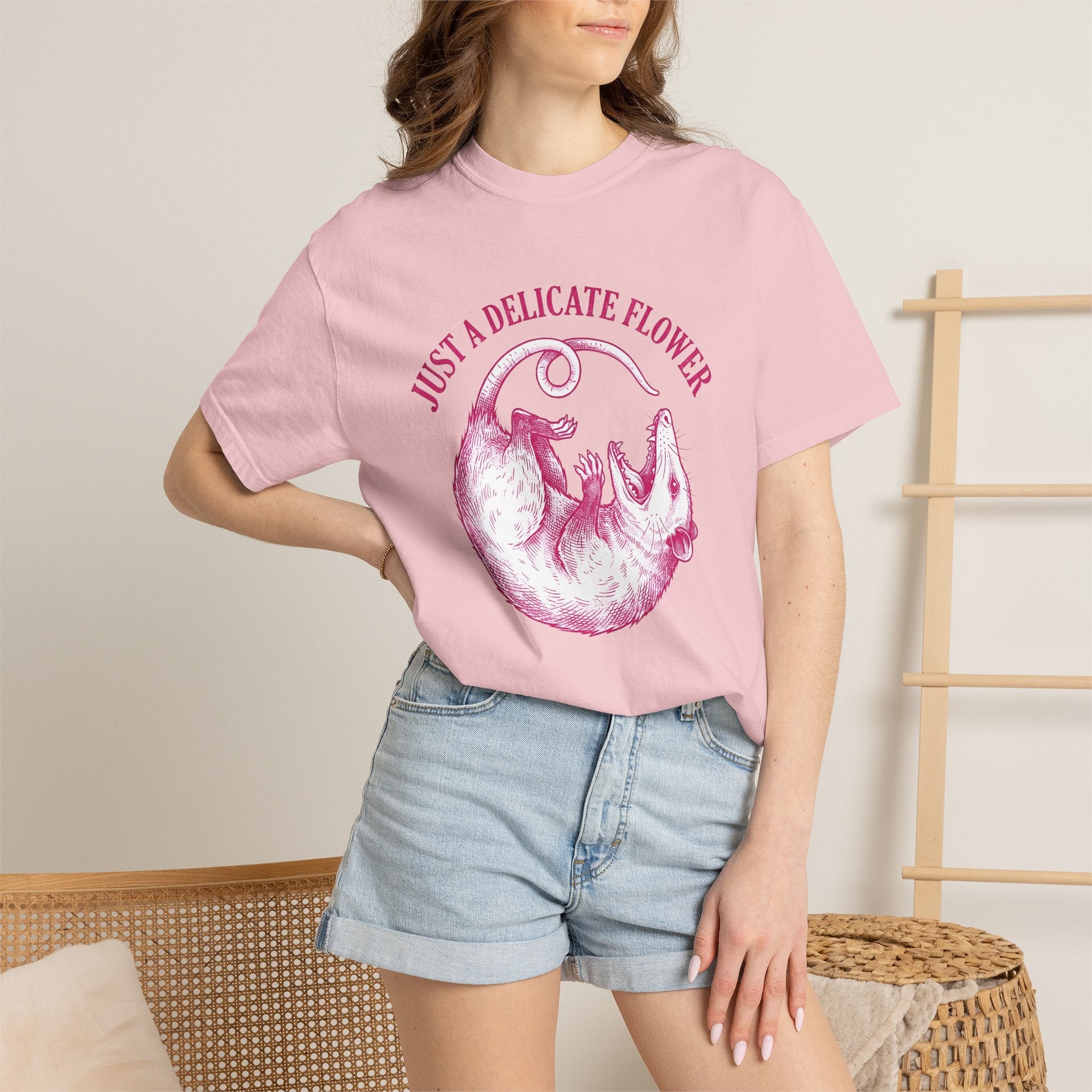 Opossum Drawing Shirt Funny Critter Gift Women Cartoon Tee Possum T-Shirt Humor Fan Comic Tshirt Creature Graphic Classic Tail Curl Tshirt