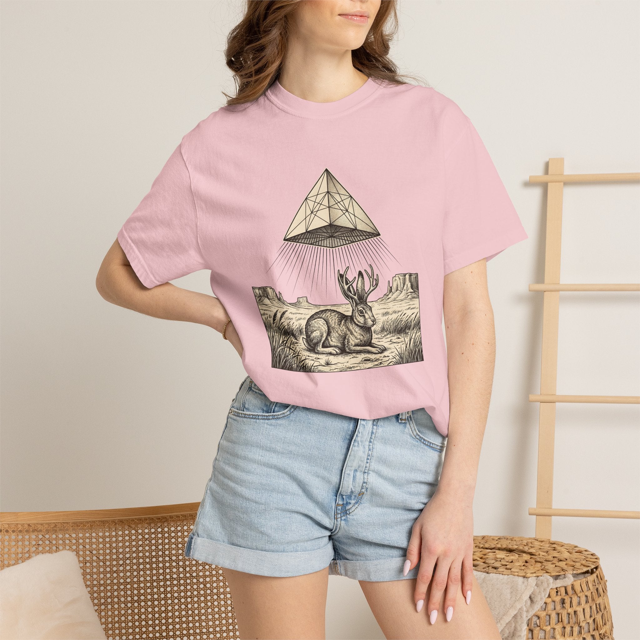 Jackalope Shirt Mystical Animal Gift Women Boho Tee Antelope T-Shirt Spiritual Fan Bohemian Tshirt Creature Graphic Vintage Pyramid Tshirt