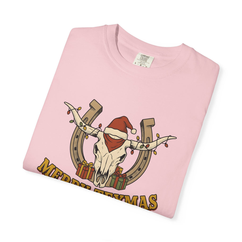 Bull Skull Shirt Christmas Rodeo Gift Women Tribal Tee Cow Skull T-Shirt Xmas Fan Native Tshirt Rodeo Graphic Country Western Horseshoe