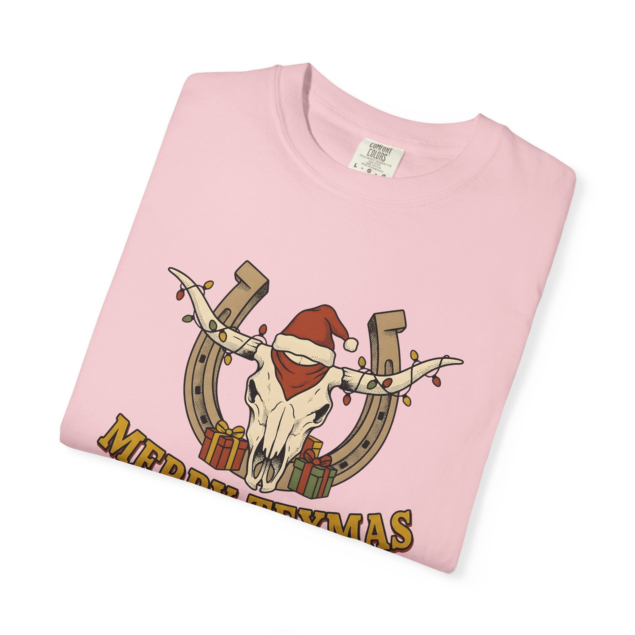 Bull Skull Shirt Christmas Rodeo Gift Women Tribal Tee Cow Skull T-Shirt Xmas Fan Native Tshirt Rodeo Graphic Country Western Horseshoe