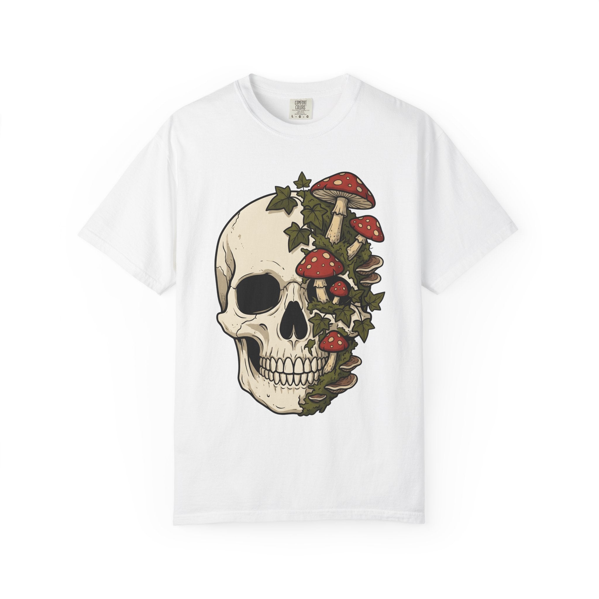 Skull Mushrooms Shirt Gothic Nature Gift Women Tattoo Tee Fungus T-Shirt Goth Fan Ink Tshirt Wilderness Graphic Vintage Ivy Tshirt