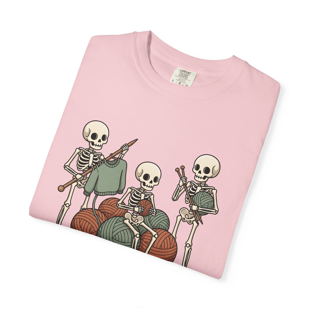 Skeleton Knitting Shirt Halloween Knitting Gift Women Cartoon Tee Bone Knitting T-Shirt Horror Fan Cartoonish Tshirt Knitting Design Hand