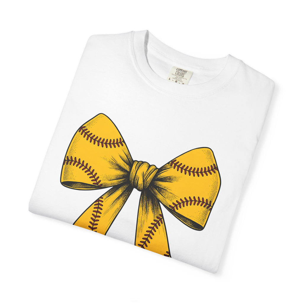 Softball Ribbon Bow Shirt Softball Competition Gift Women Cartoon Tee Ribbon T-Shirt Softball Fan Cartoonish Tshirt Championship Graphic