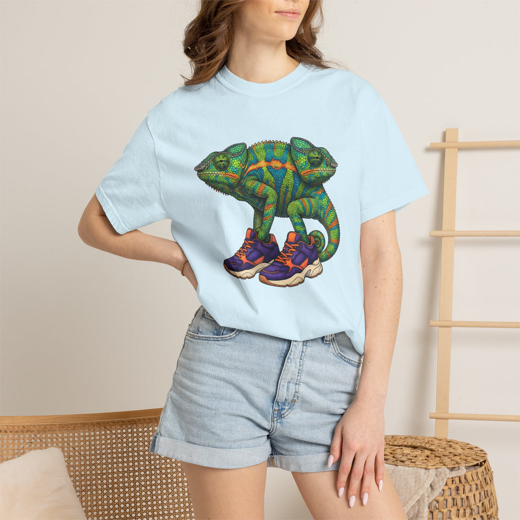 Chameleon Sneakers Shirt Animals Reptile Gift Women Vibrant Graphic Tee Custom Shoes T-Shirt Wildlife Fan Kicks Graphic Reptile Illustration