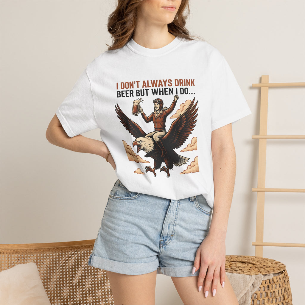 Girl Flying Eagle Shirt Funny Wildlife Gift Women Distressed Tee Eagle T-Shirt Humor Fan Vintage Tshirt Animal Graphic Cartoon Beer Glass