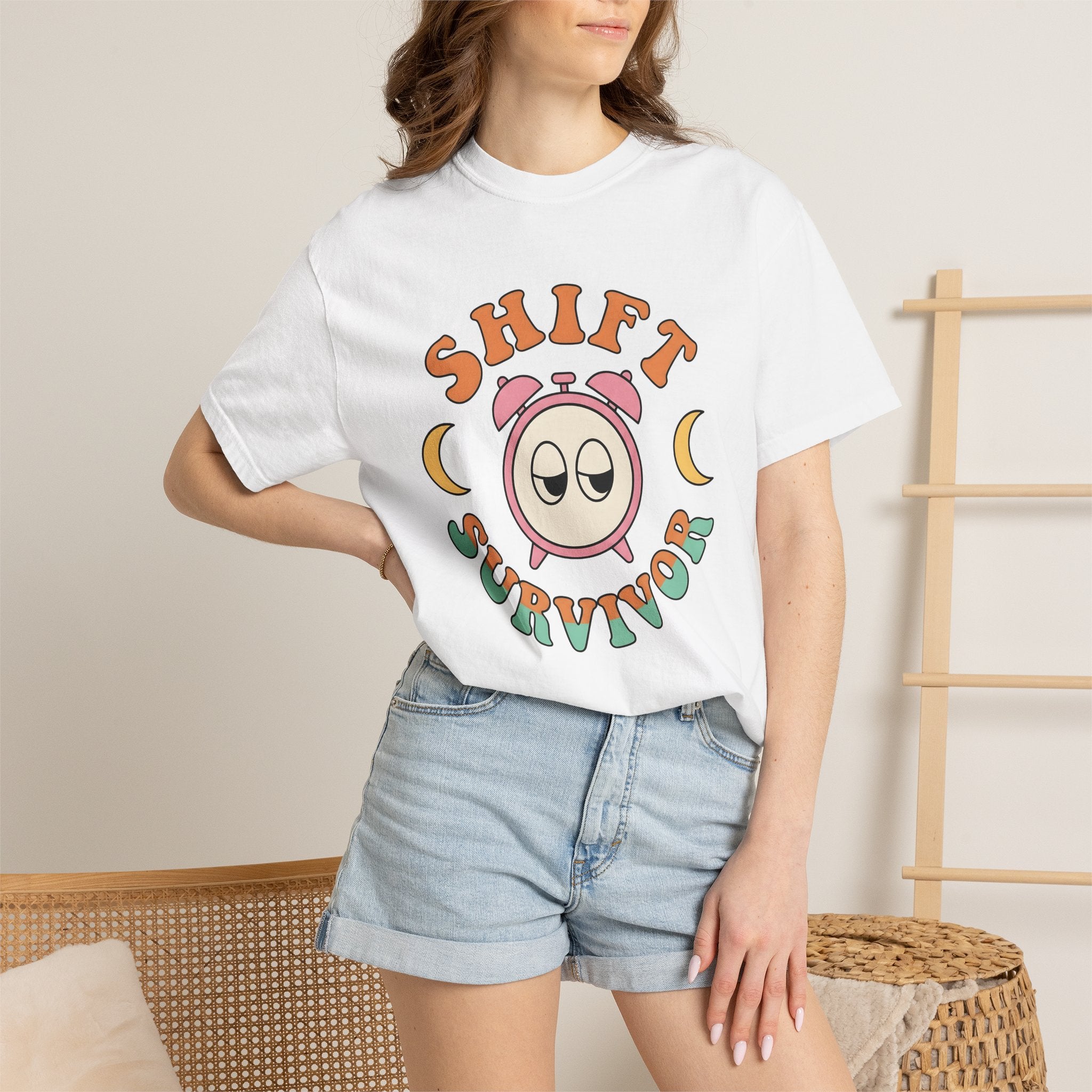 Sleepy Alarm Clock Shirt Nurses Work Gift Women Retro Tee Alarm Clock T-Shirt Nurse Enthusiast Vintage Tshirt Job Graphic Cartoon Moon